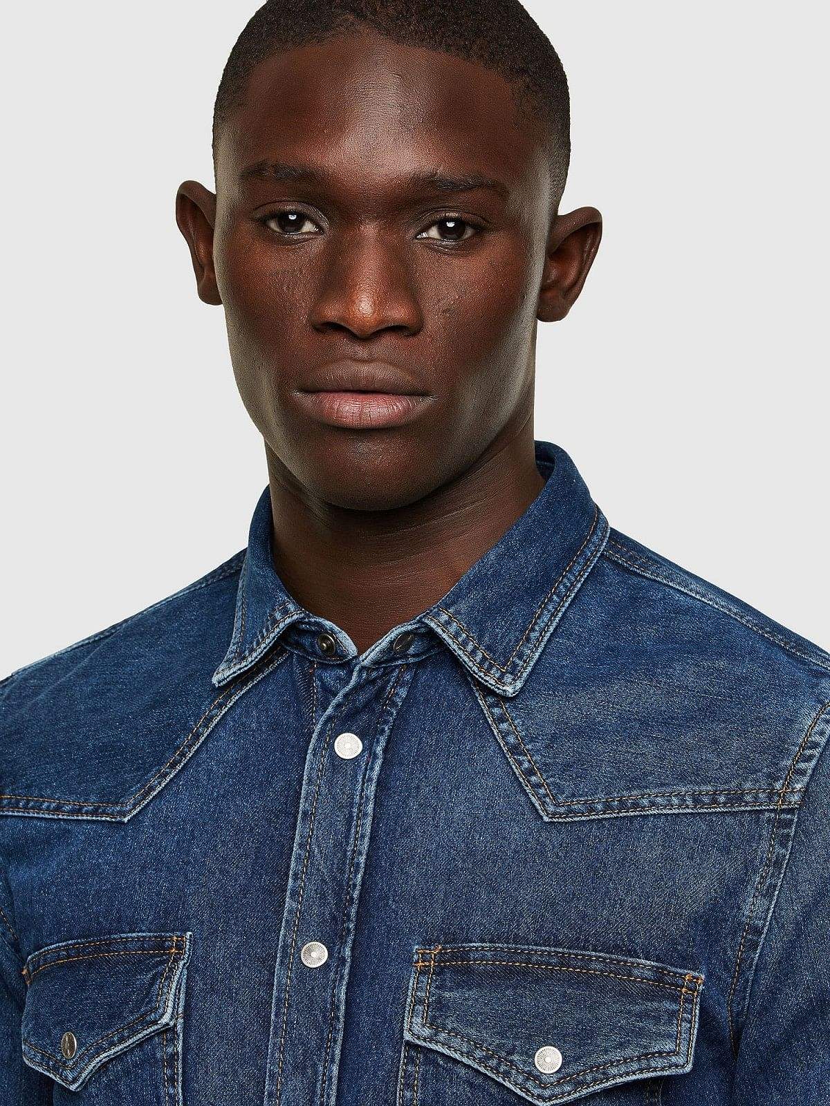Blue Western shirt in stonewashed denim