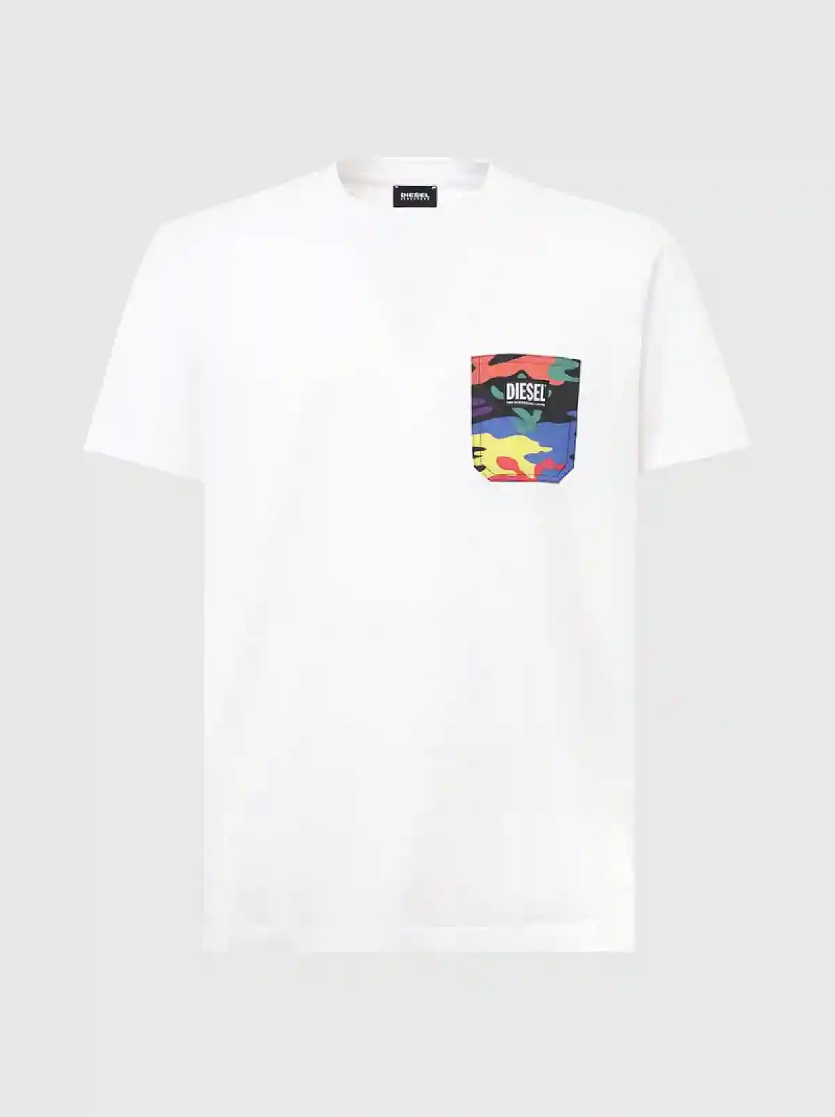 White Pride T-shirt with rainbow-camo pocket