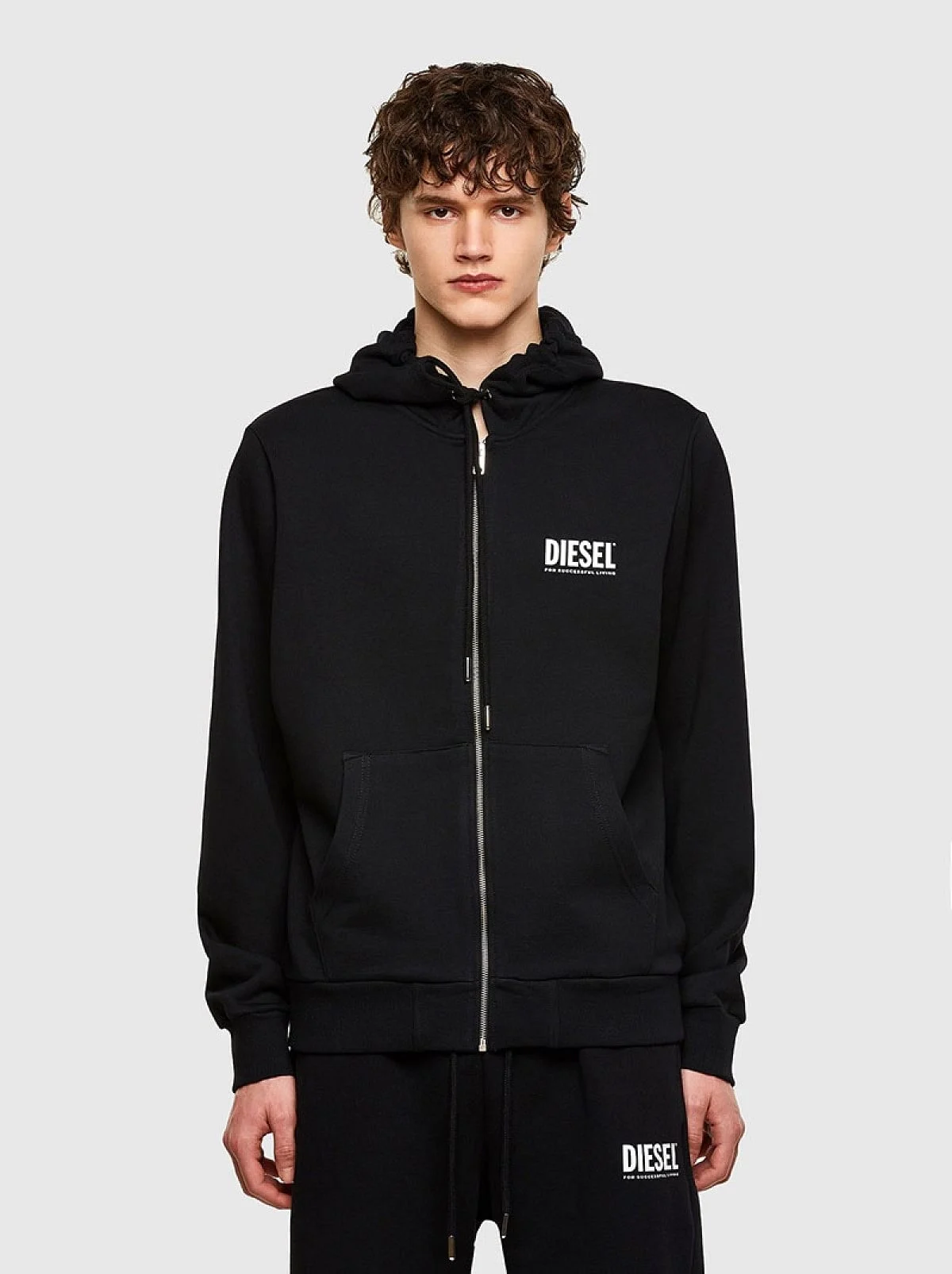 Black Zip-up hoodie with chest print