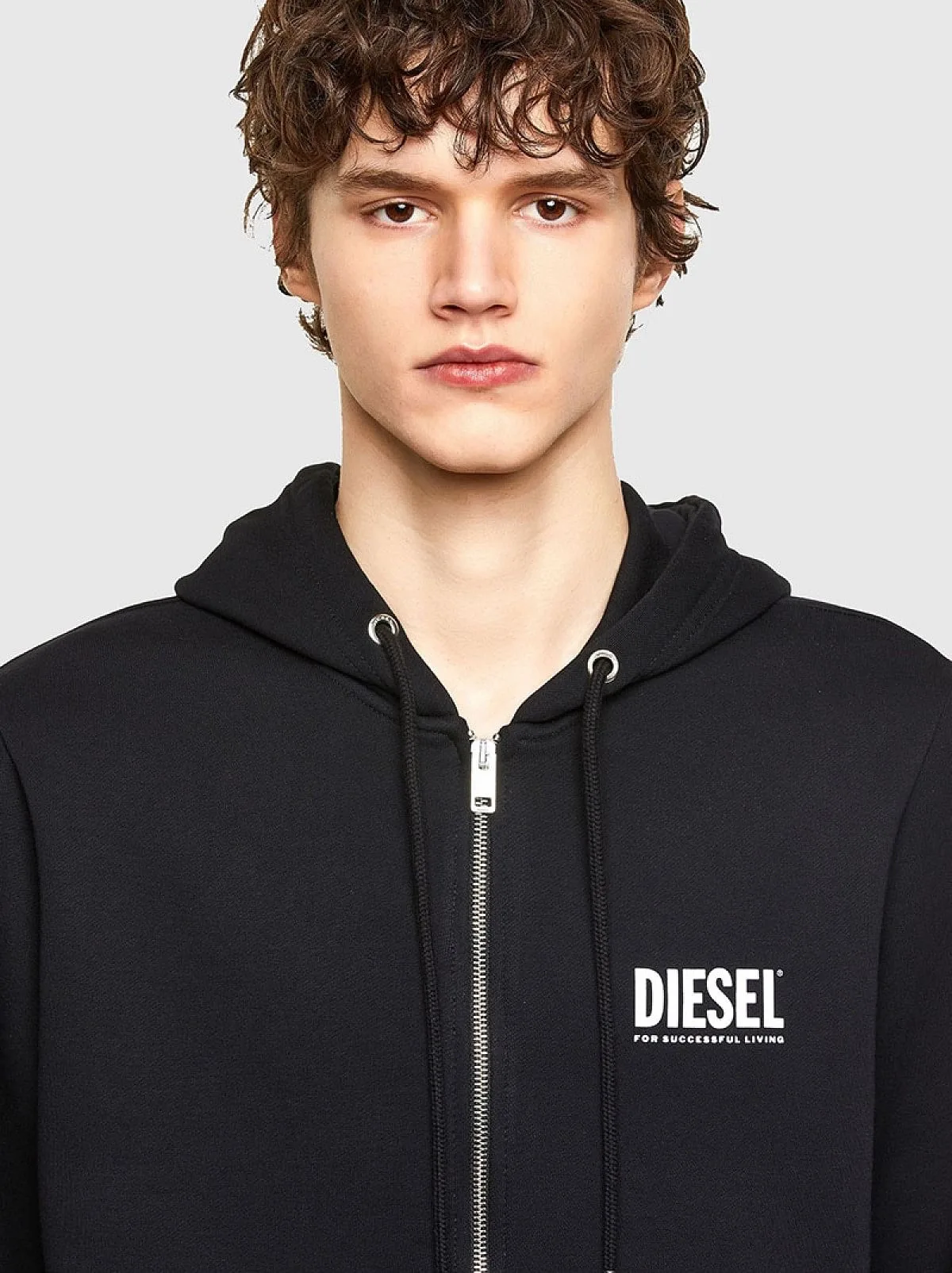 Black Zip-up hoodie with chest print
