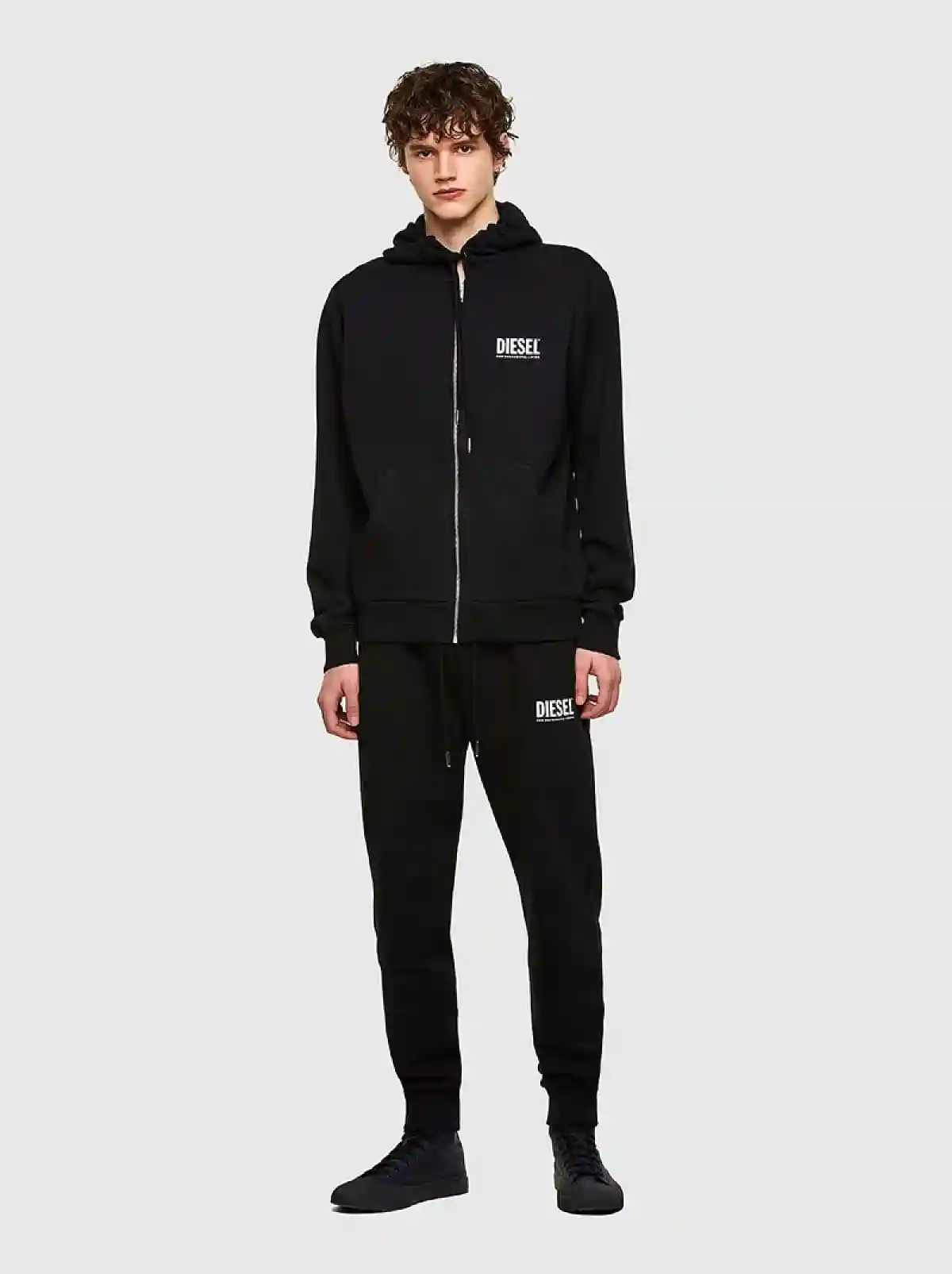 Black Zip-up hoodie with chest print