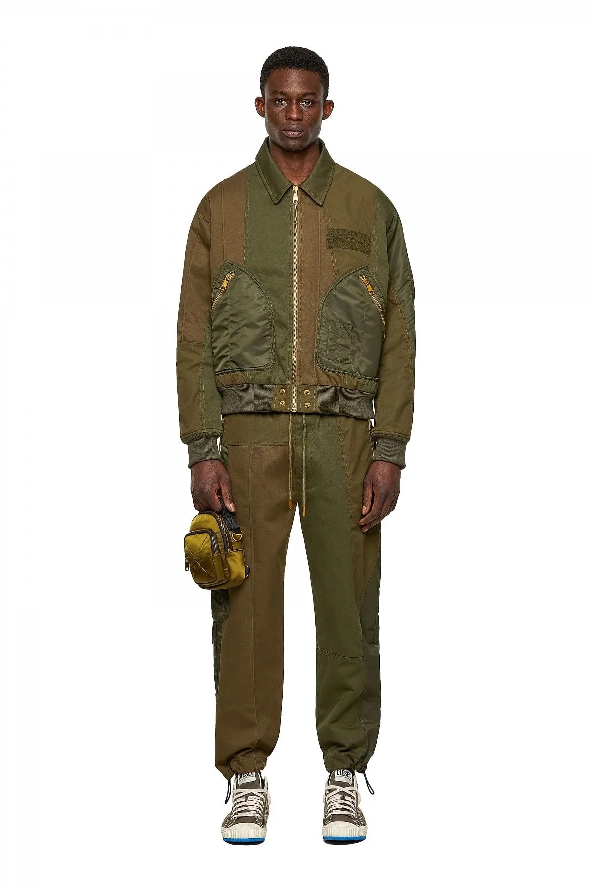 Green Bomber jacket with panelled design