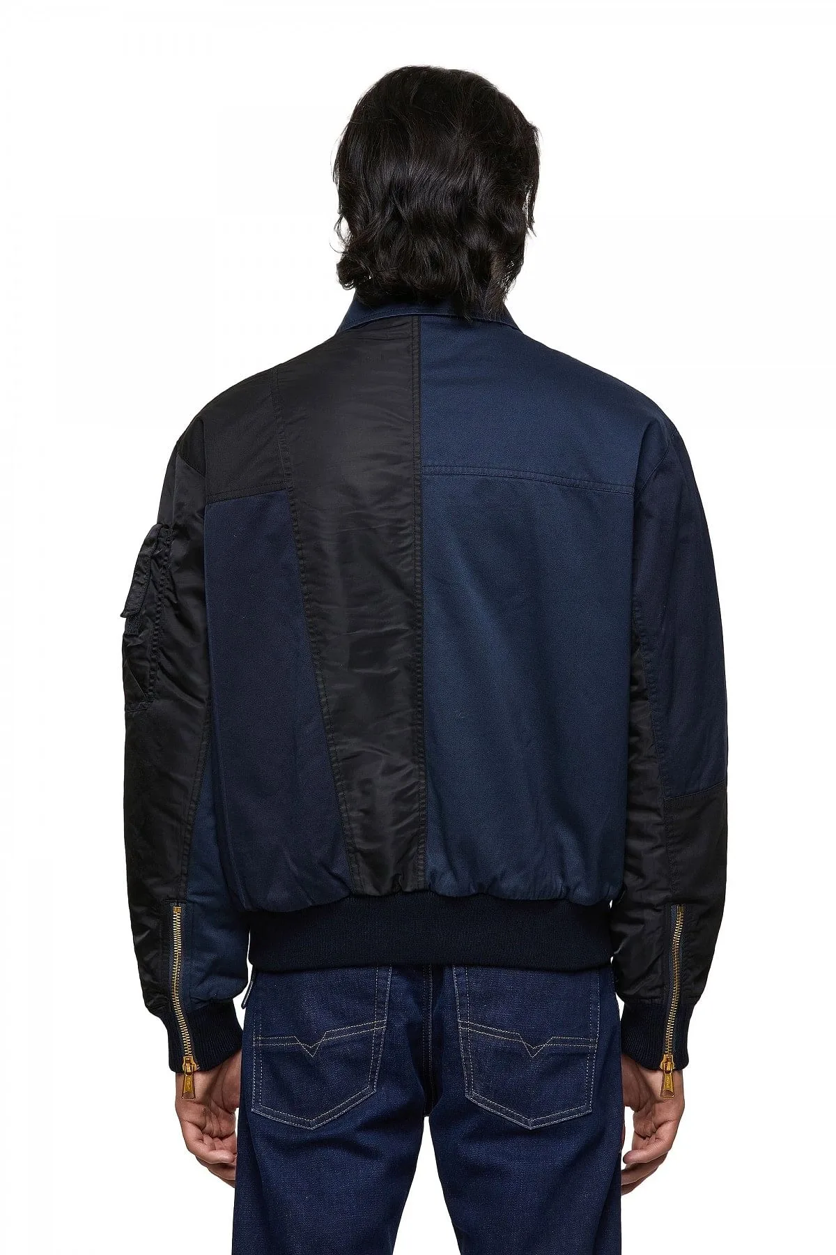 Blue Bomber jacket with panelled design