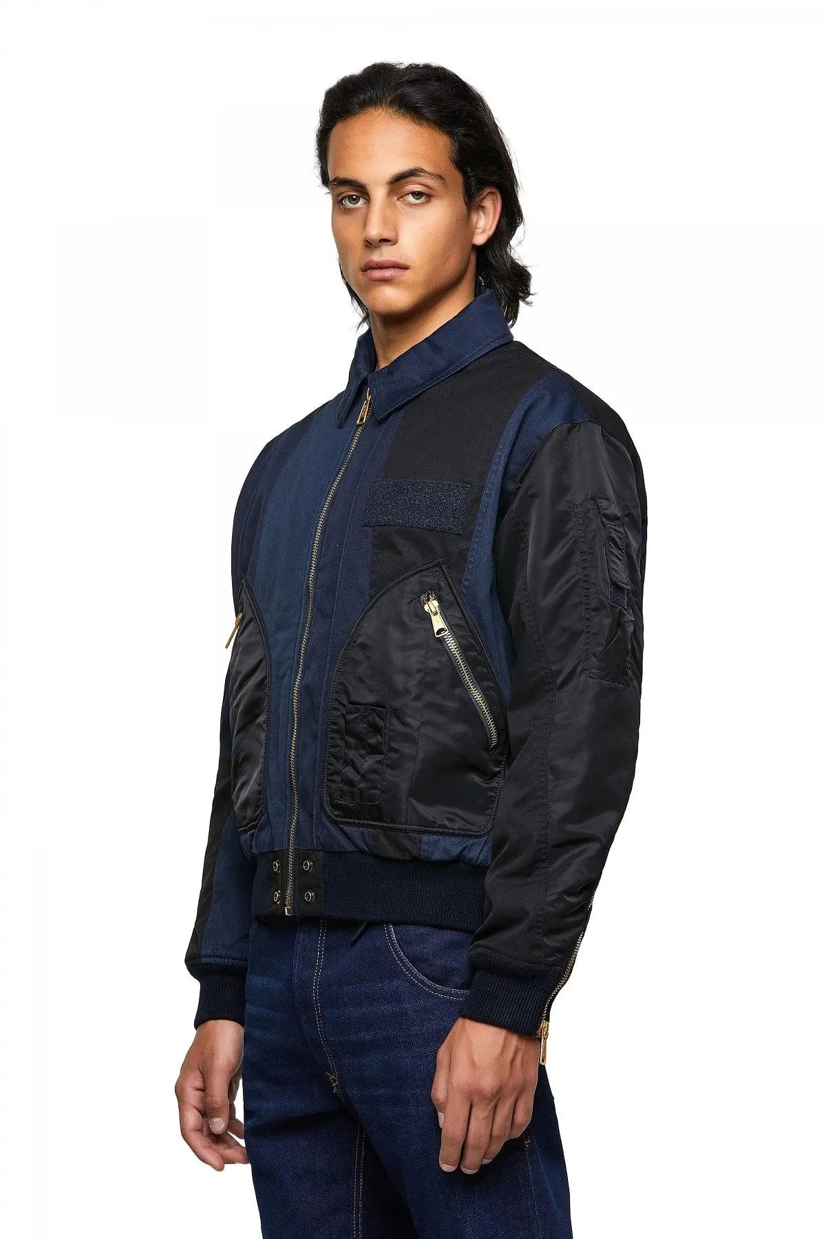 Blue Bomber jacket with panelled design