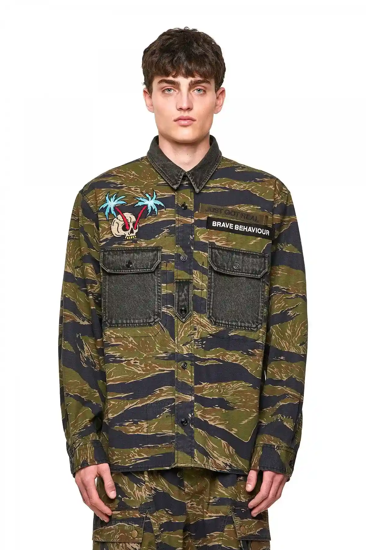 Green Camo shirt in stretch cotton twill