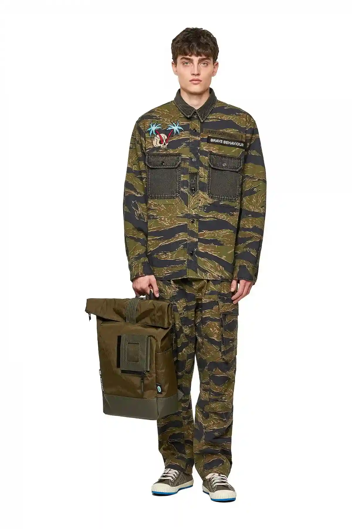 Green Camo shirt in stretch cotton twill