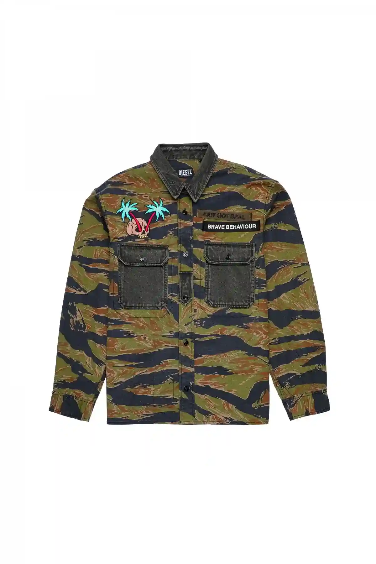Green Camo shirt in stretch cotton twill