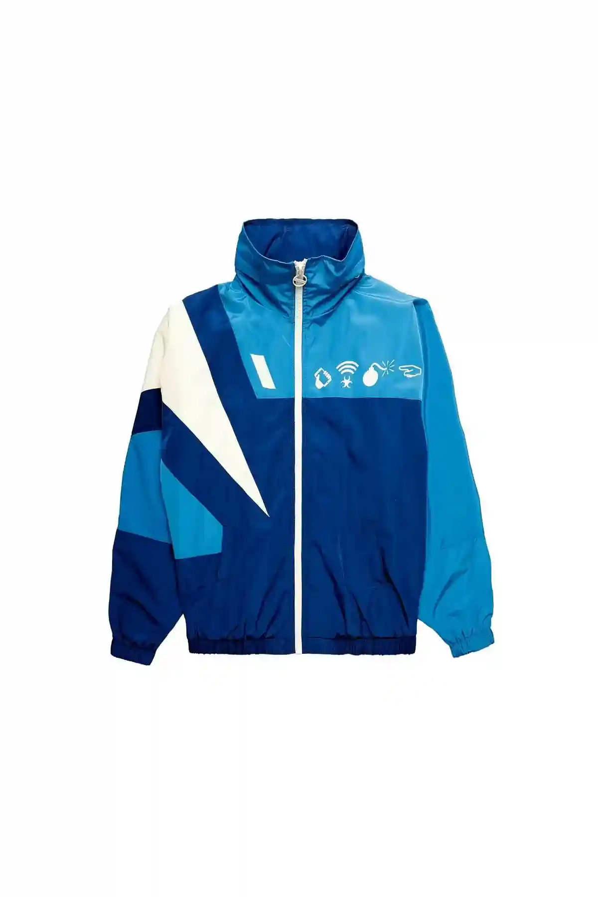 Blue Colour-block jacket with Detox print