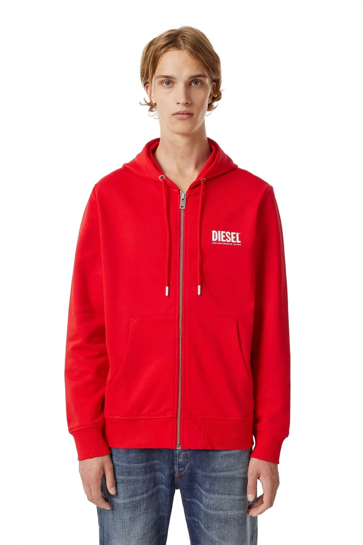 Red Green Label zip hoodie with logo print