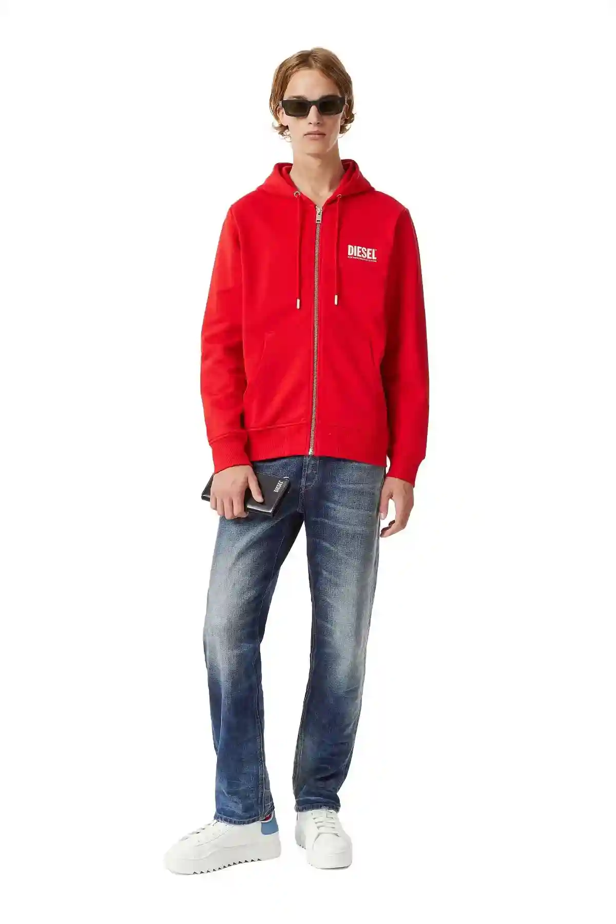 Red Green Label zip hoodie with logo print