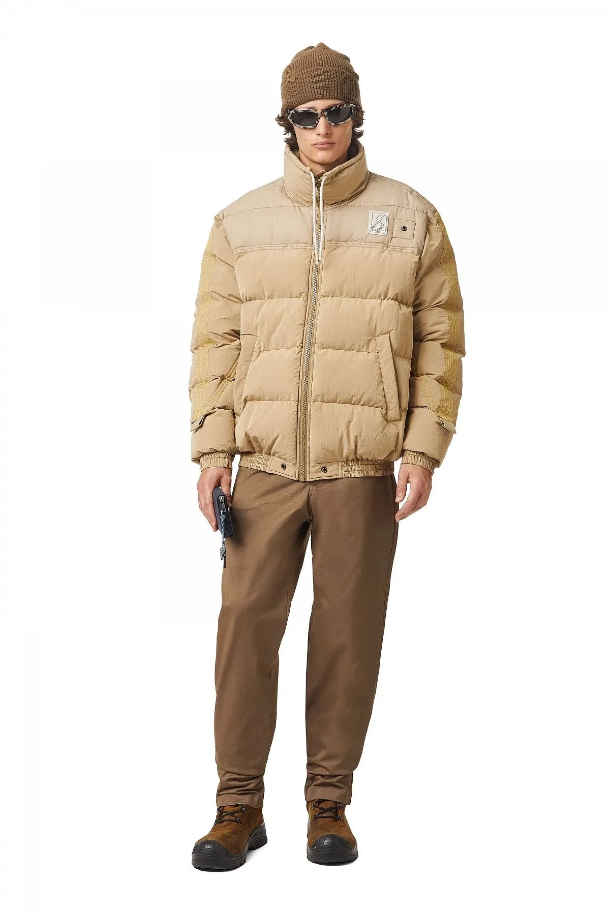 Brown Puffer jacket in brushed nylon