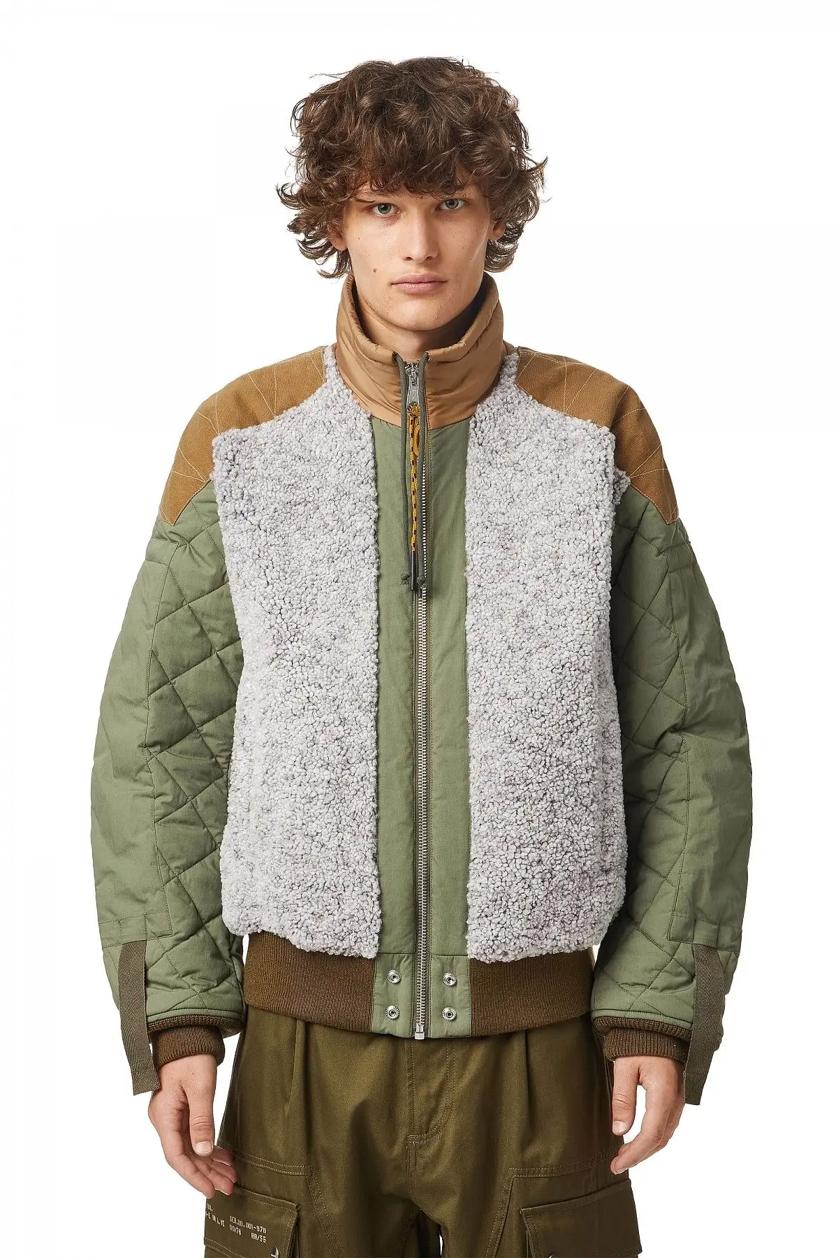Green and Grey Panelled jacket in frosted fleece