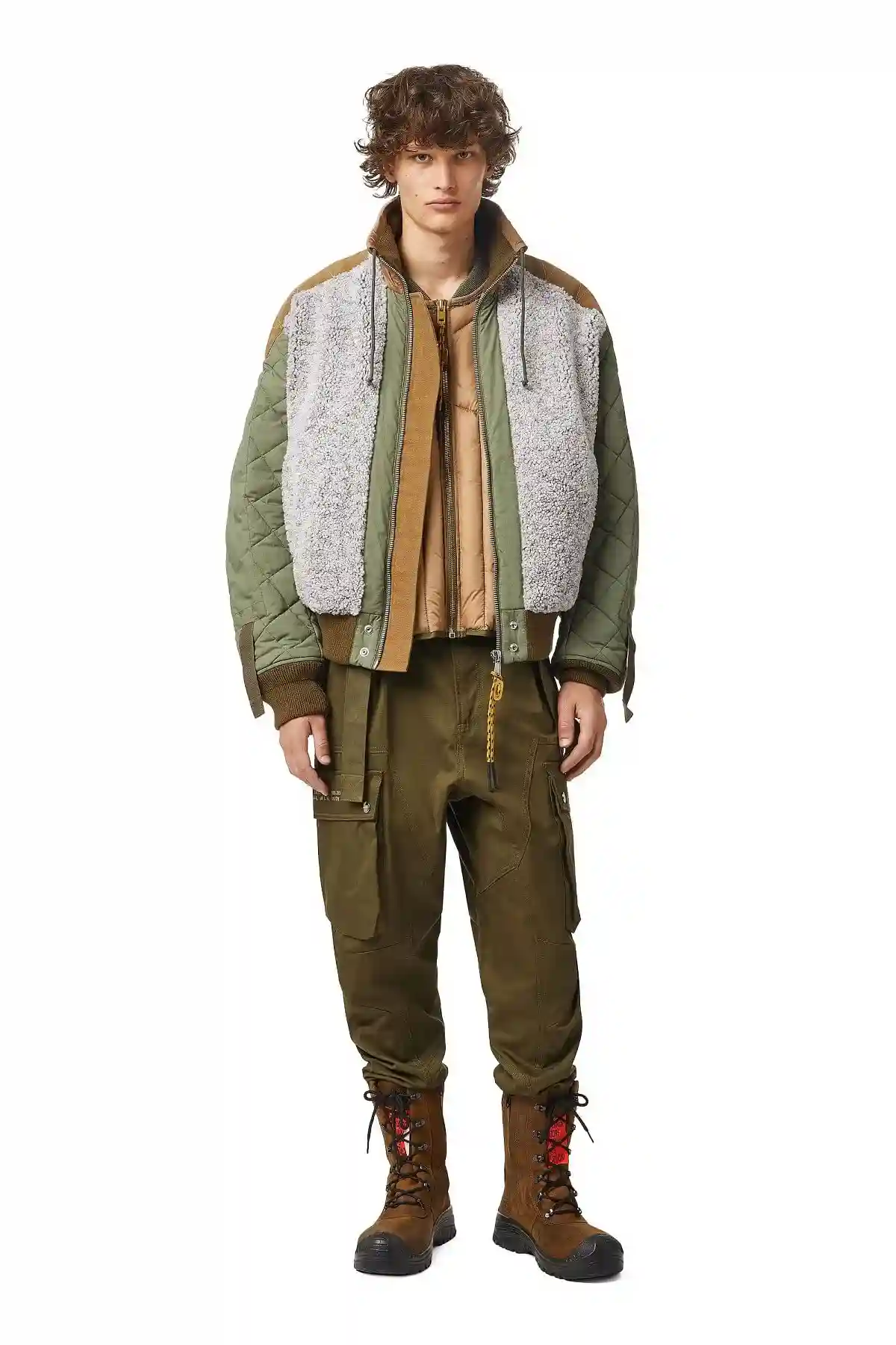 Green and Grey Panelled jacket in frosted fleece