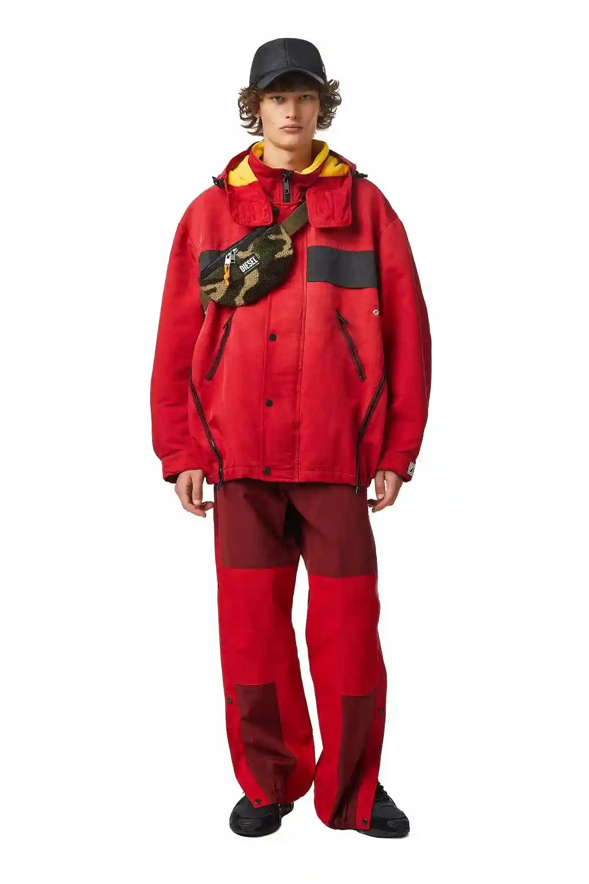 Red Jacket in compact cotton and microfibre