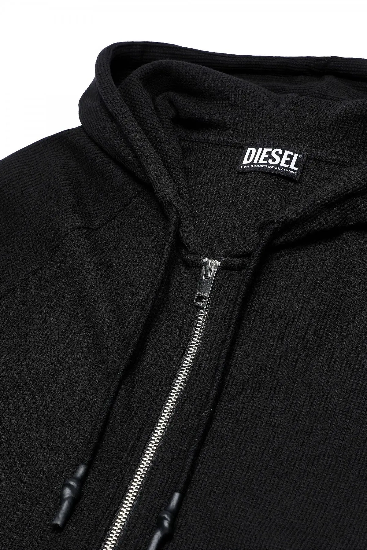Black Zip-up hoodie in waffle knit