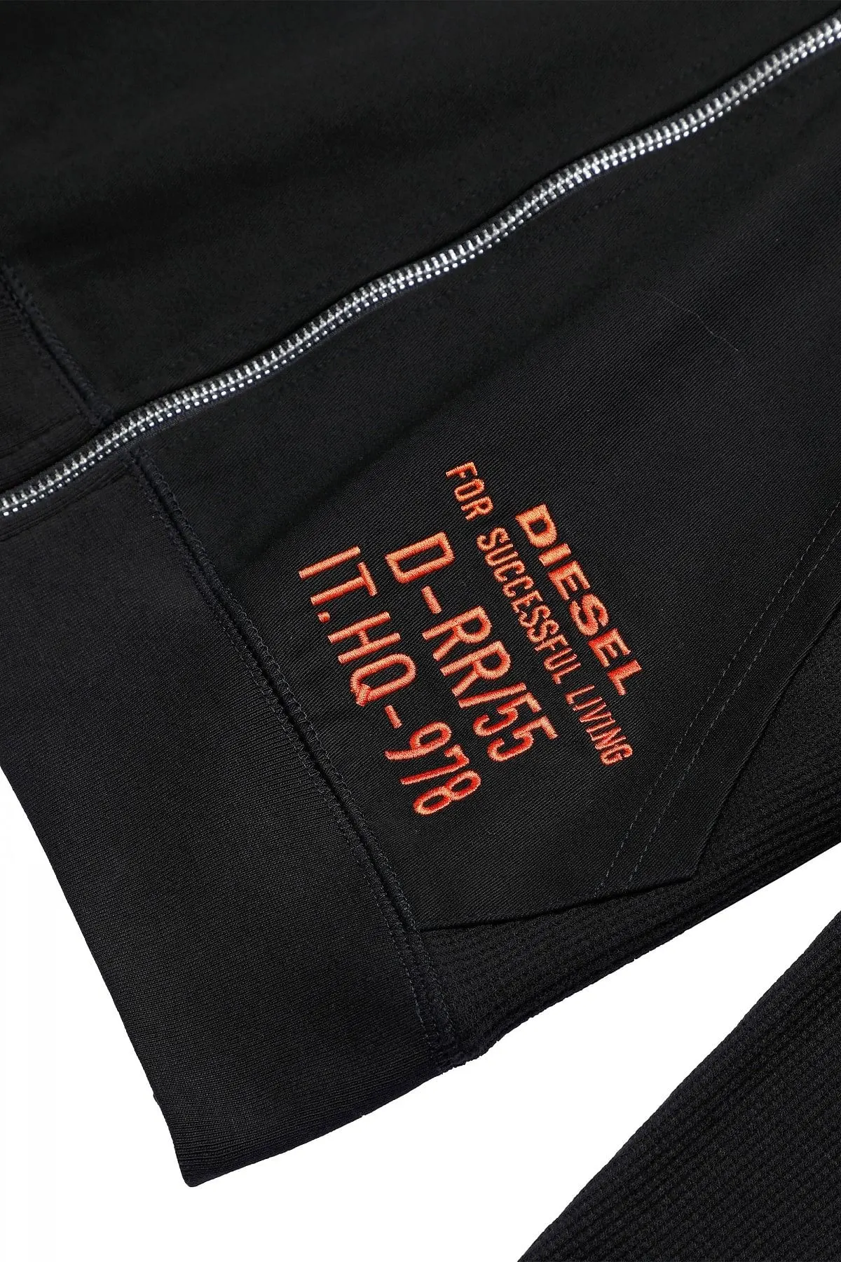 Black Zip-up hoodie in waffle knit