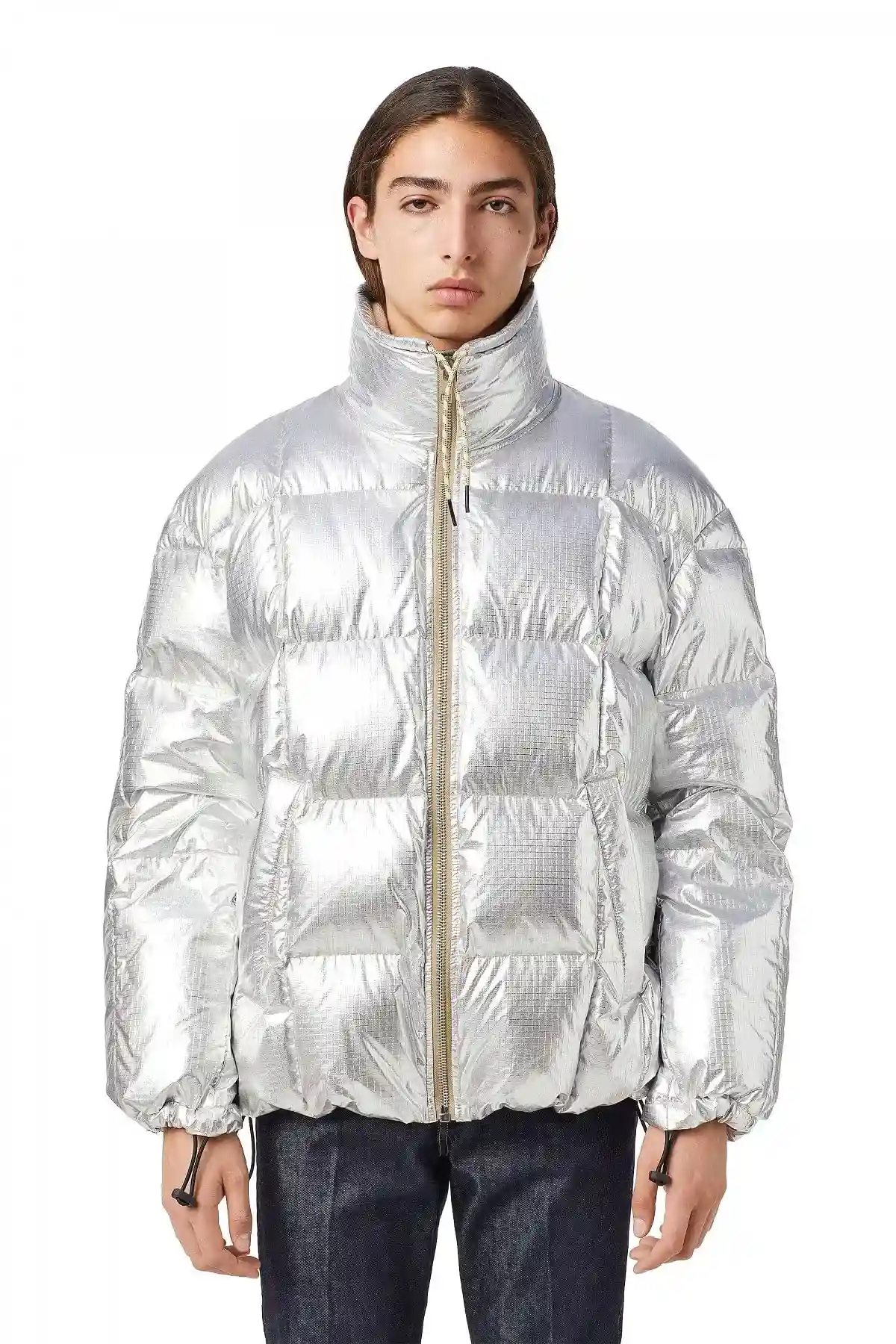 Silver Down jacket in metallic ripstop