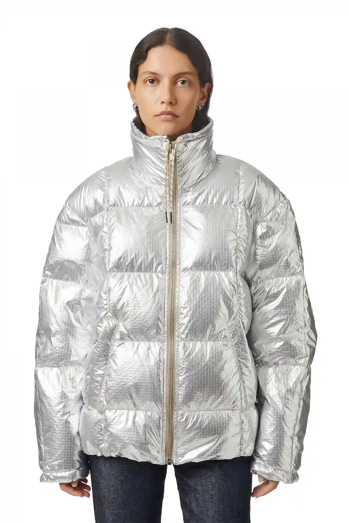 Silver Down jacket in metallic ripstop