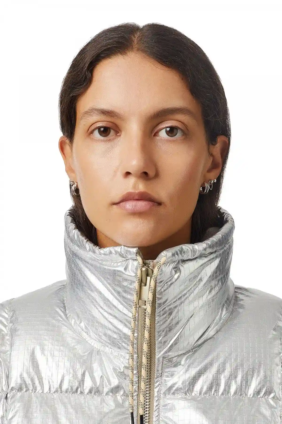 Silver Down jacket in metallic ripstop