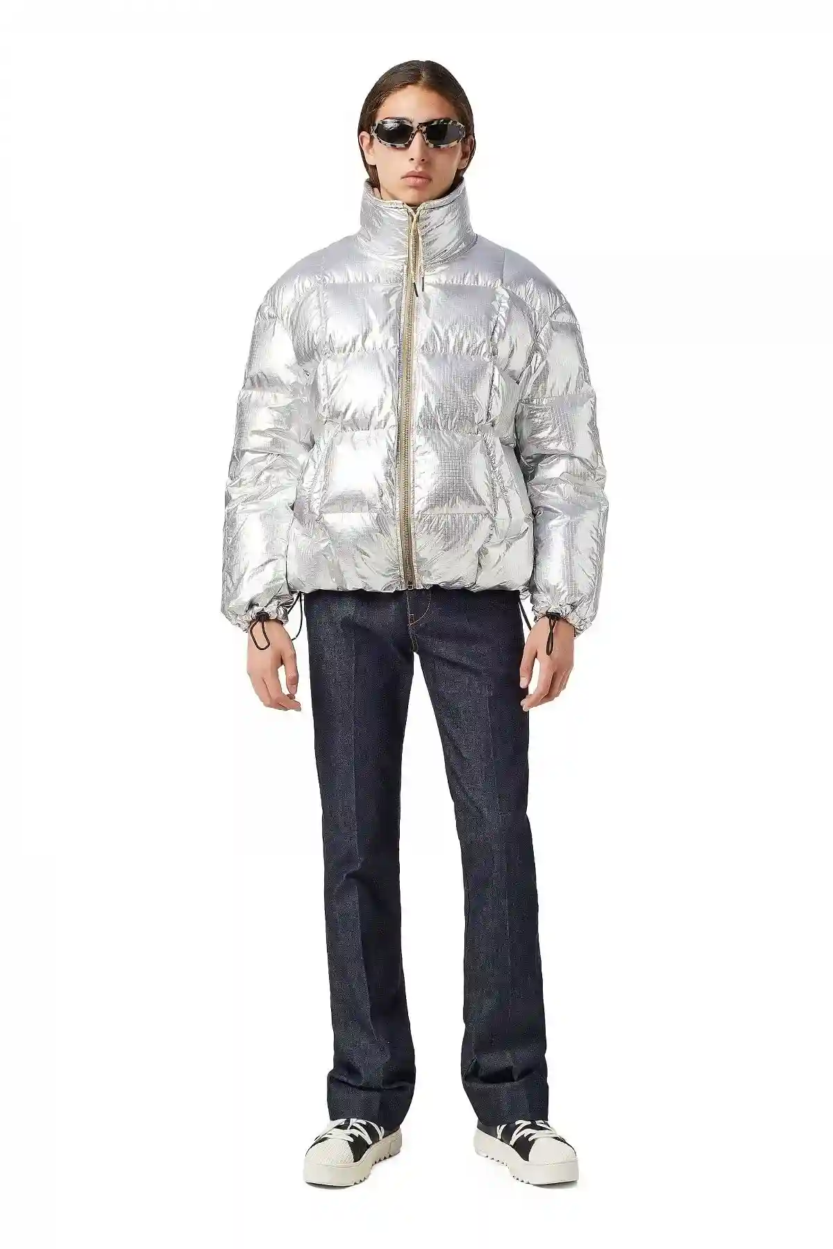 Silver Down jacket in metallic ripstop