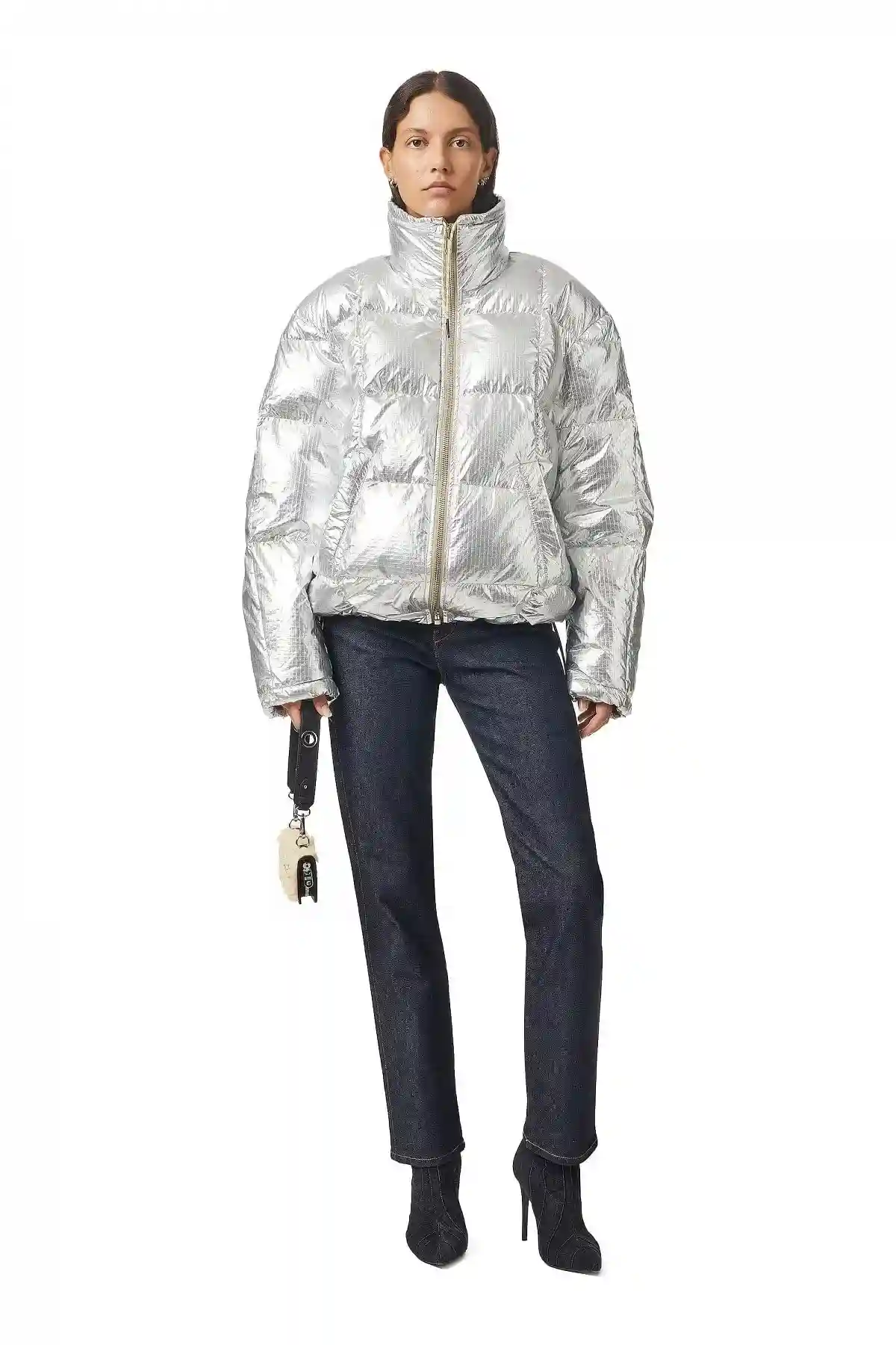 Silver Down jacket in metallic ripstop