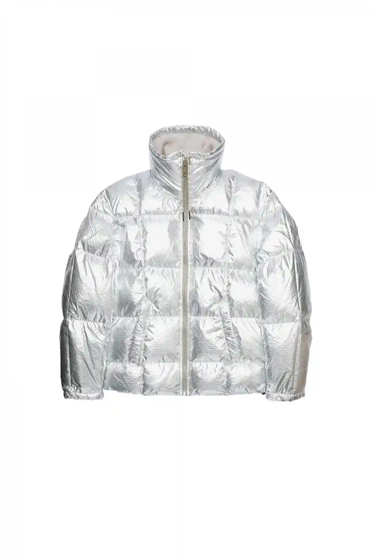 Silver Down jacket in metallic ripstop