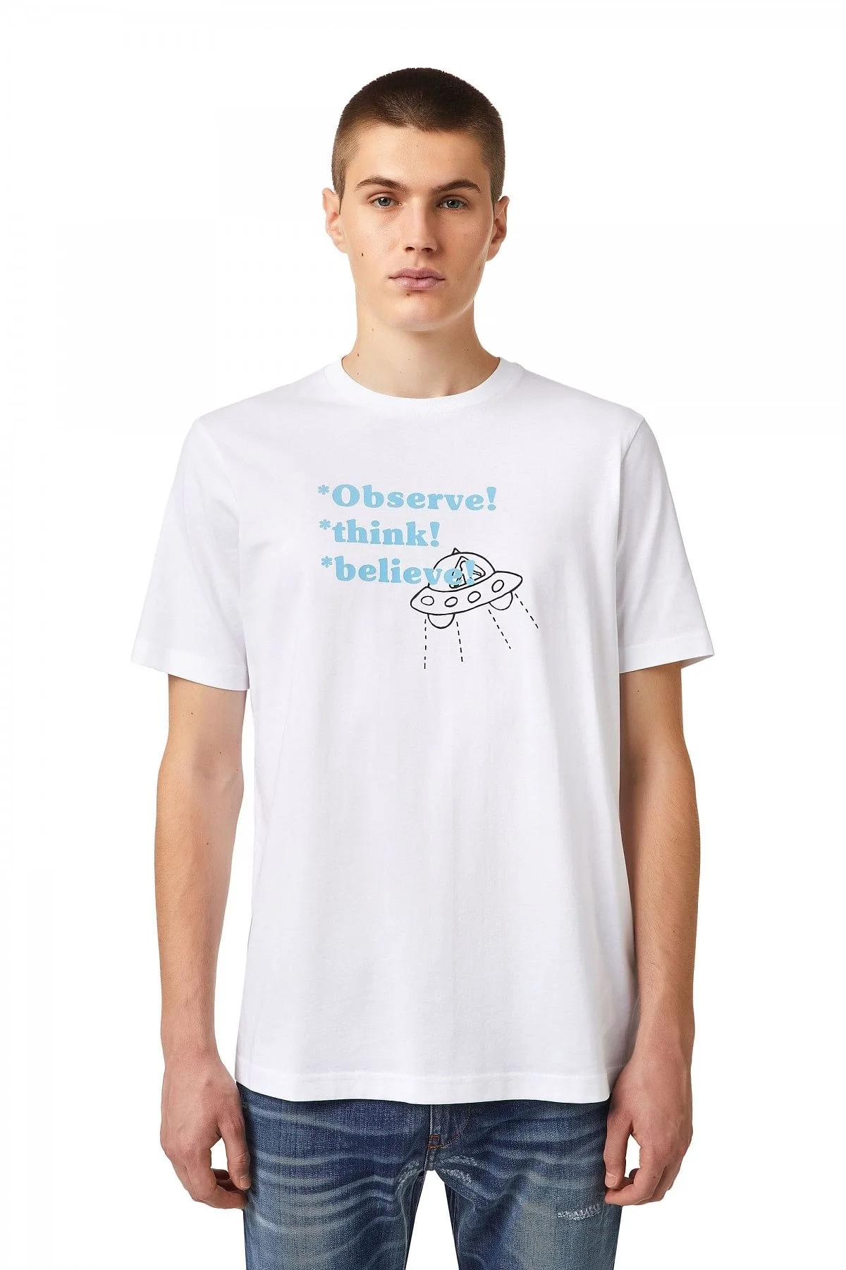 White Green Label T-shirt wit spaceship print