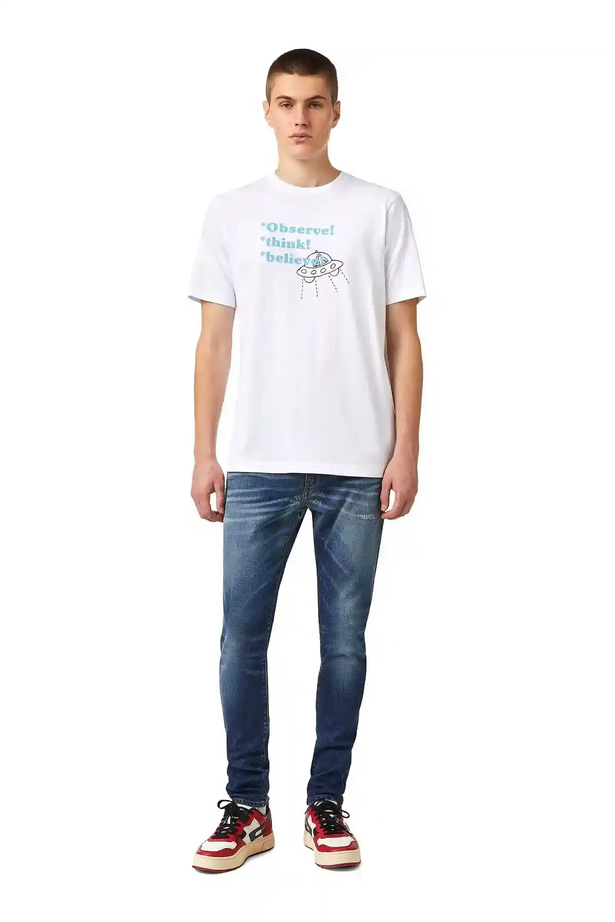 White Green Label T-shirt wit spaceship print
