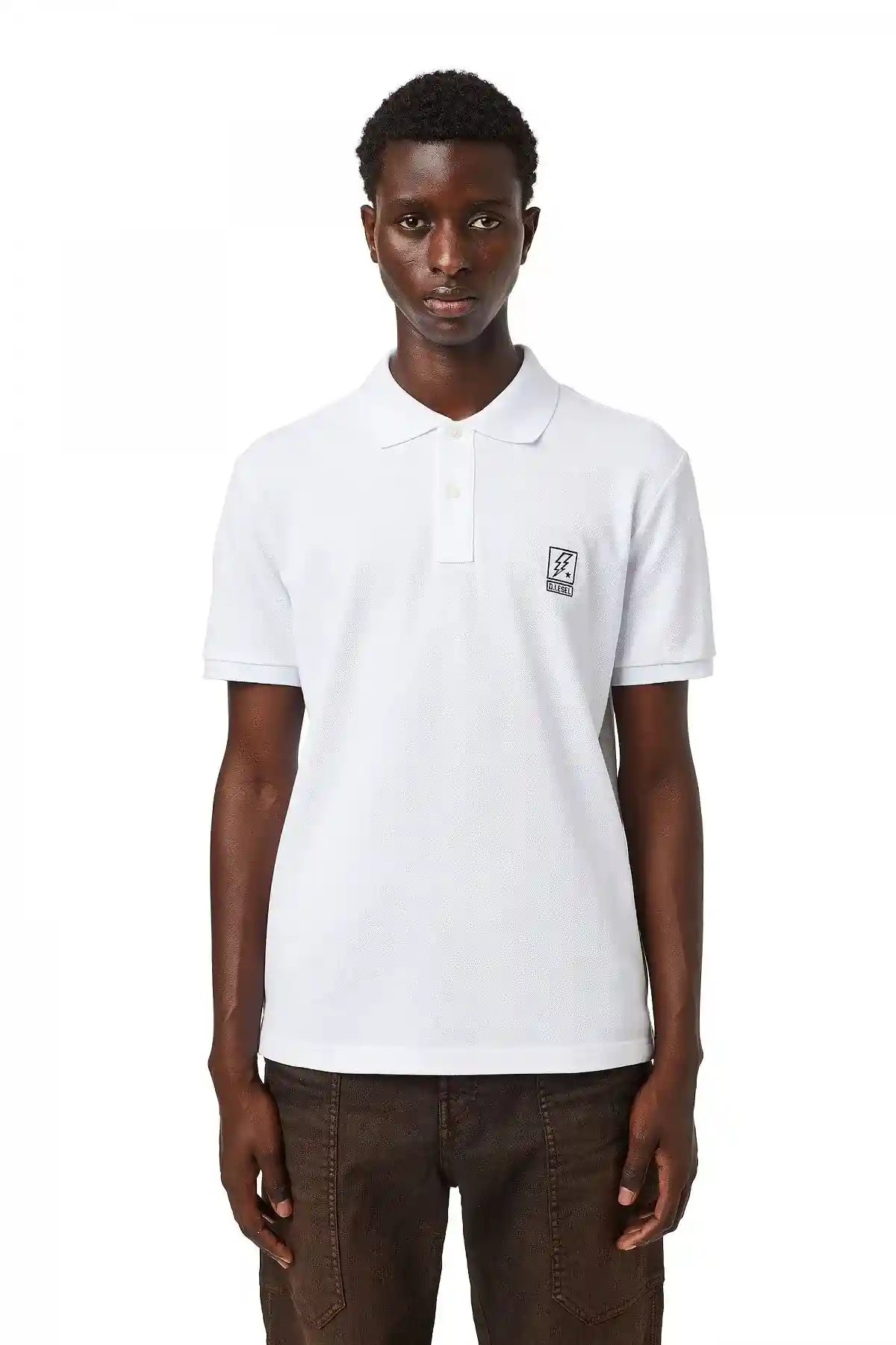 White Polo shirt with lightning bolt logo