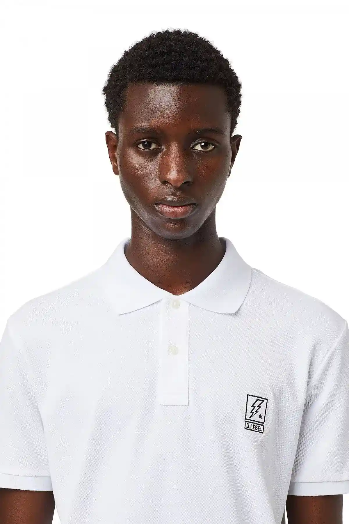 White Polo shirt with lightning bolt logo