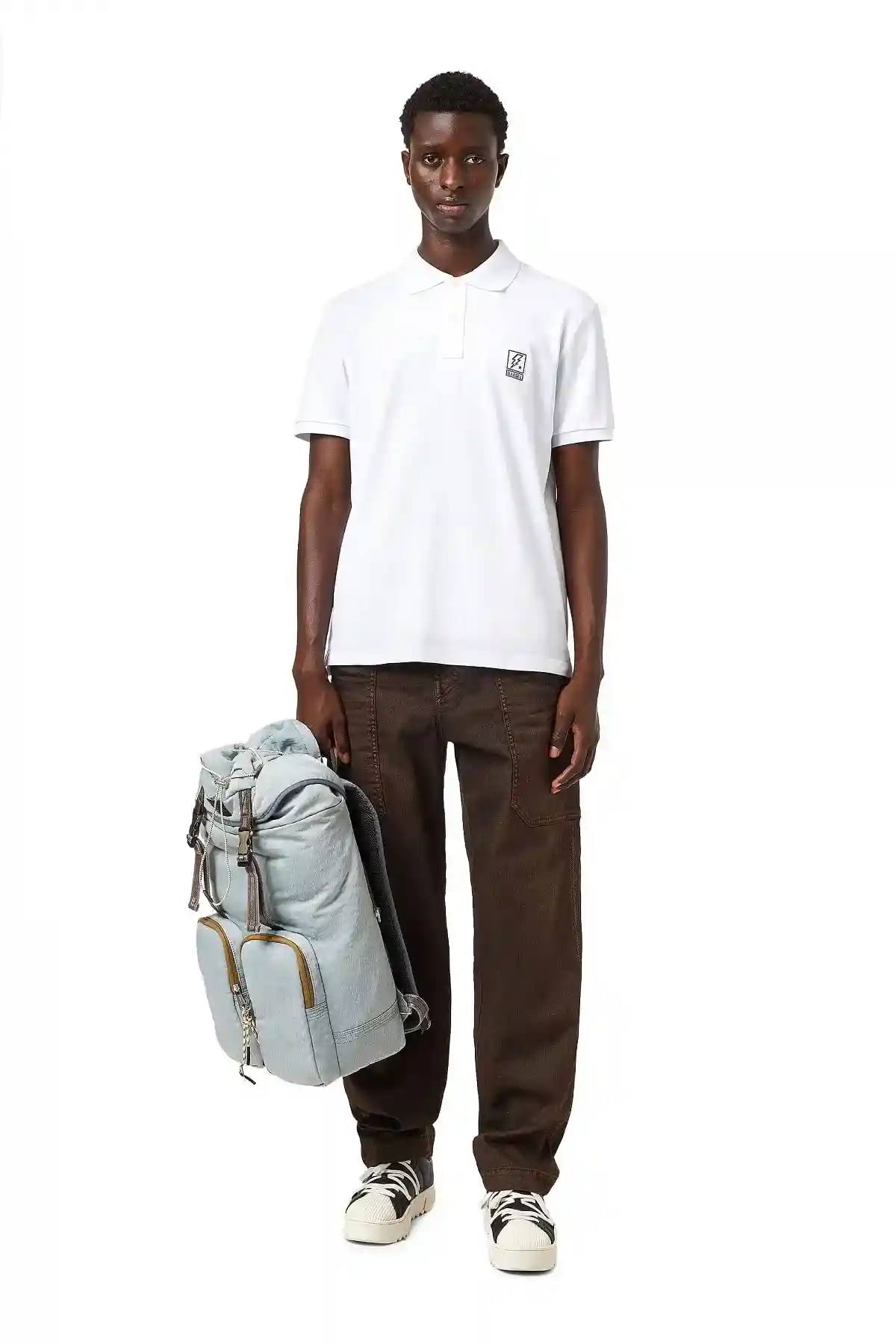 White Polo shirt with lightning bolt logo