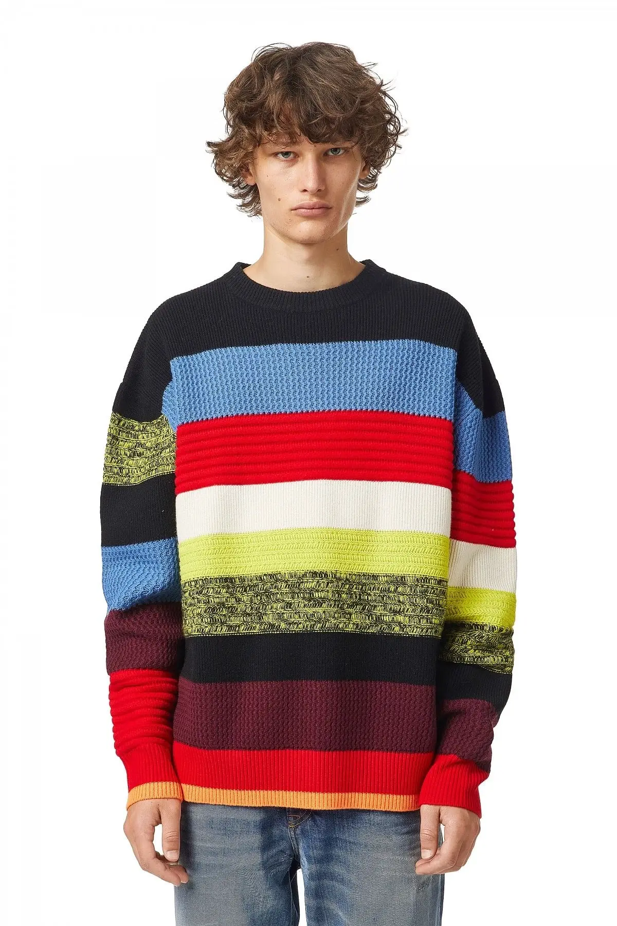 Black and Red Striped textured-knit pullover in wool