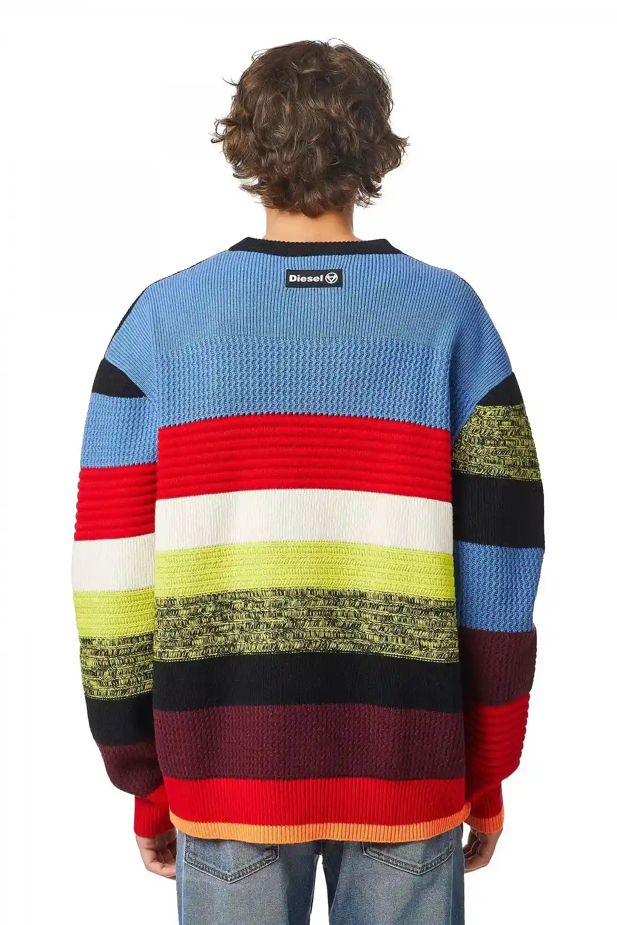 Black and Red Striped textured-knit pullover in wool