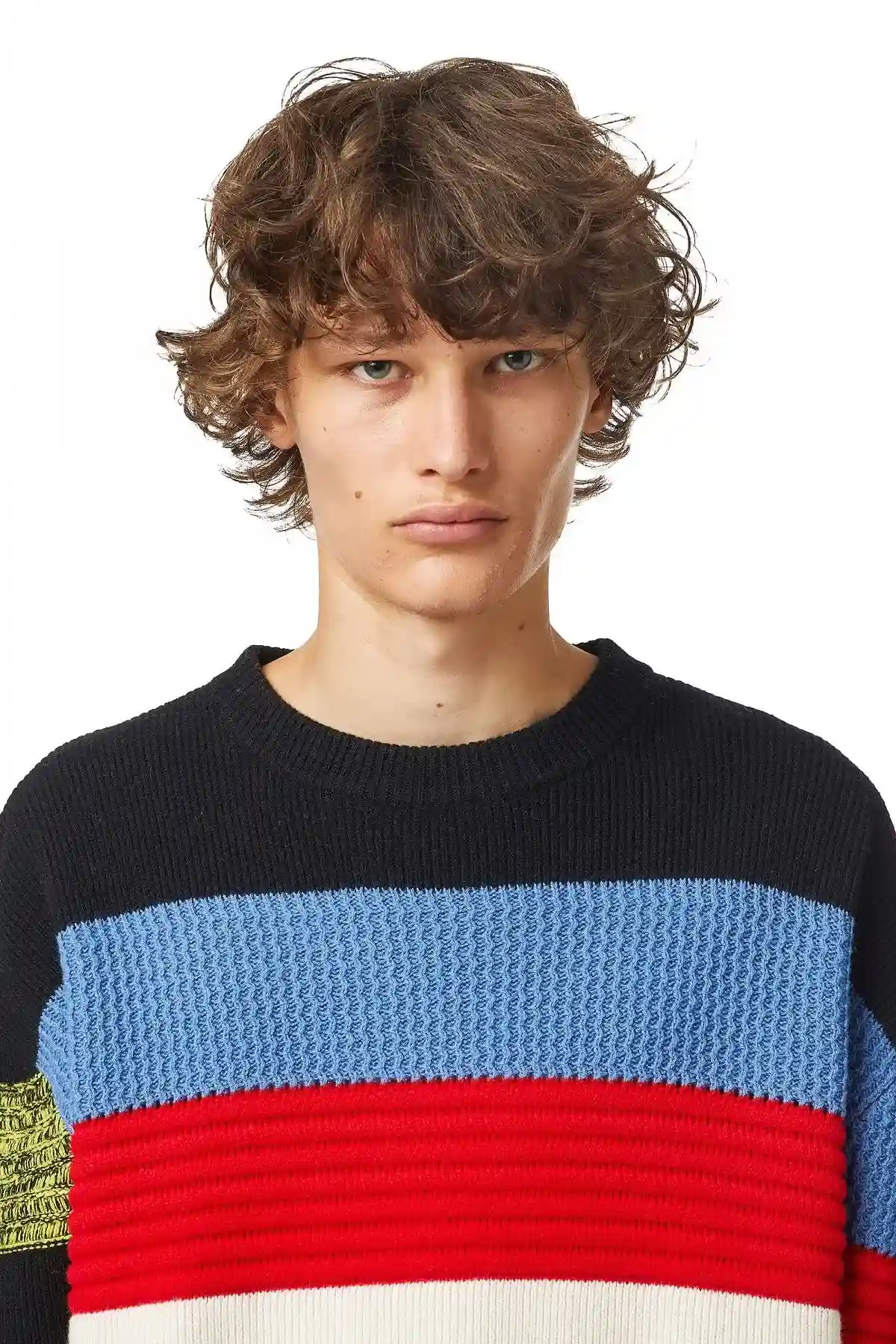 Black and Red Striped textured-knit pullover in wool