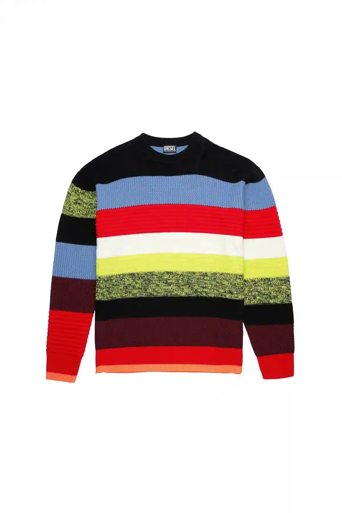 Black and Red Striped textured-knit pullover in wool