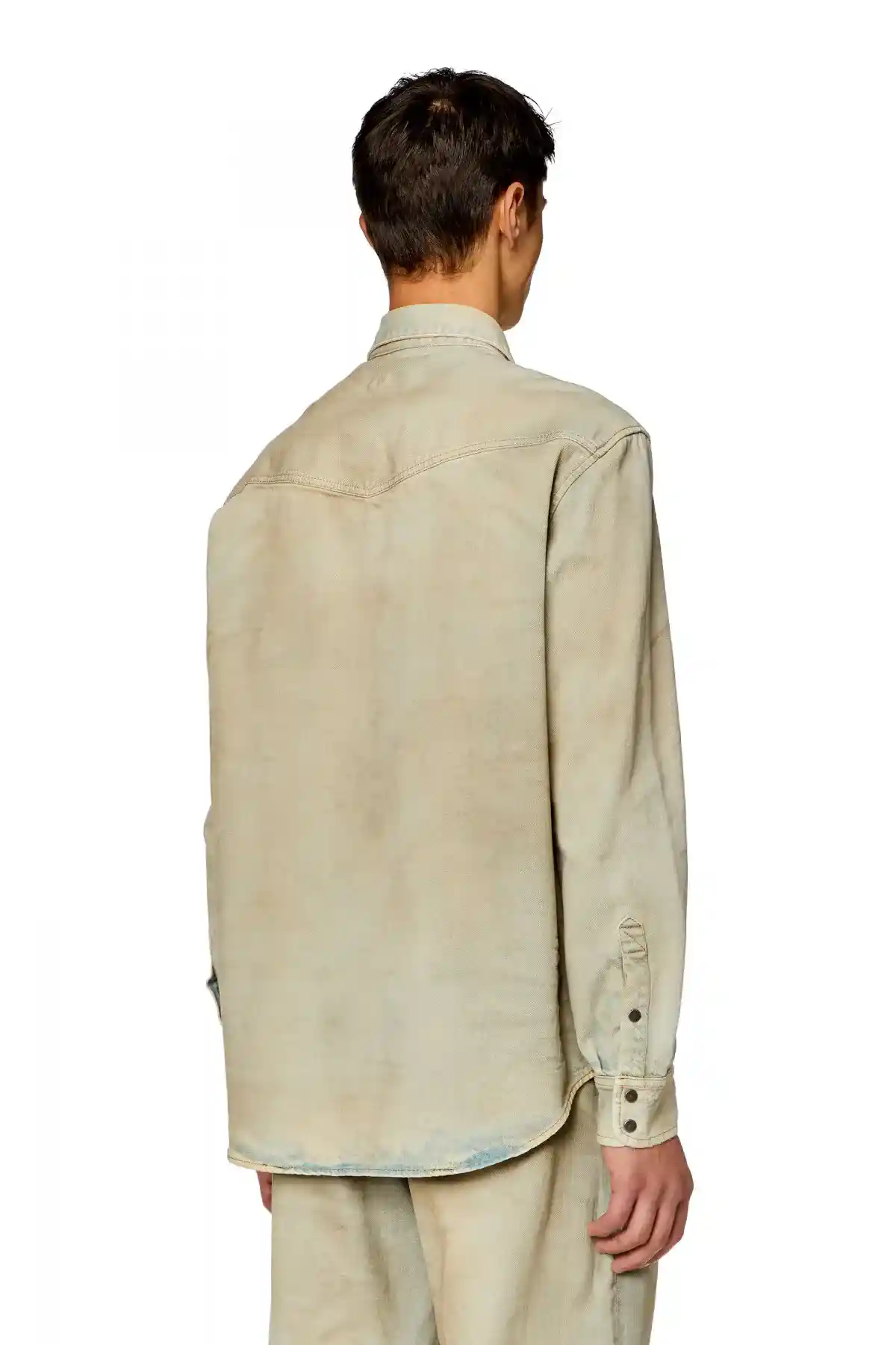 Beige Western shirt in distressed denim