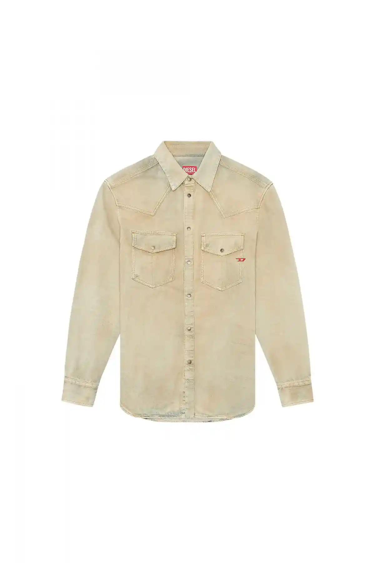 Beige Western shirt in distressed denim