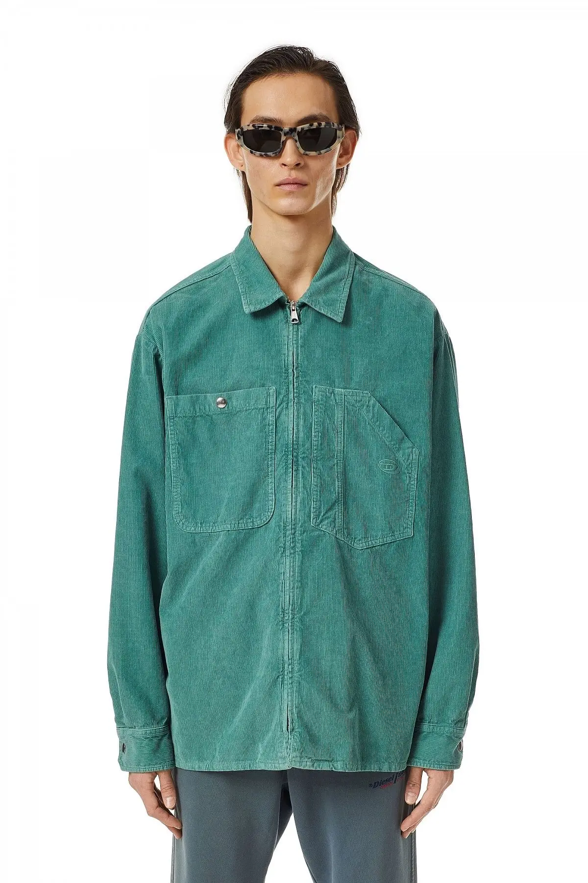 Green Military jacket in stonewashed corduroy