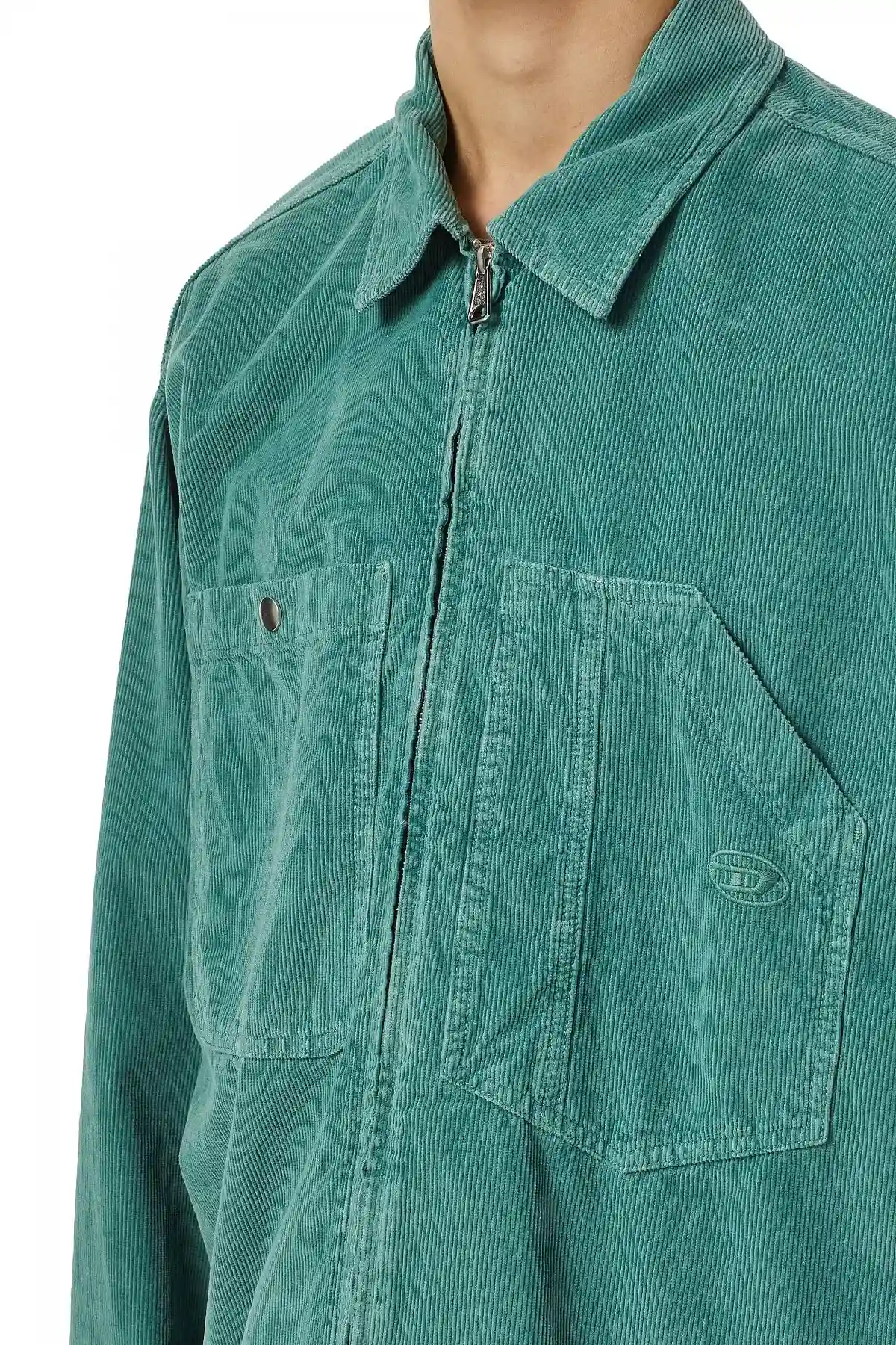 Green Military jacket in stonewashed corduroy