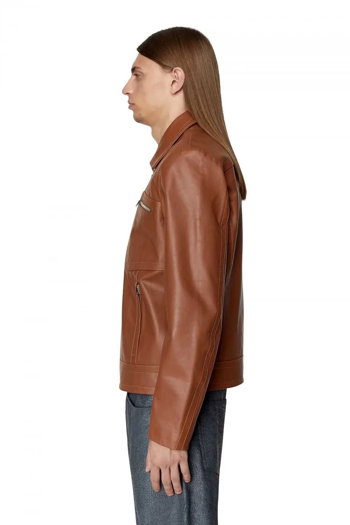 Brown Leather jacket with zip pockets