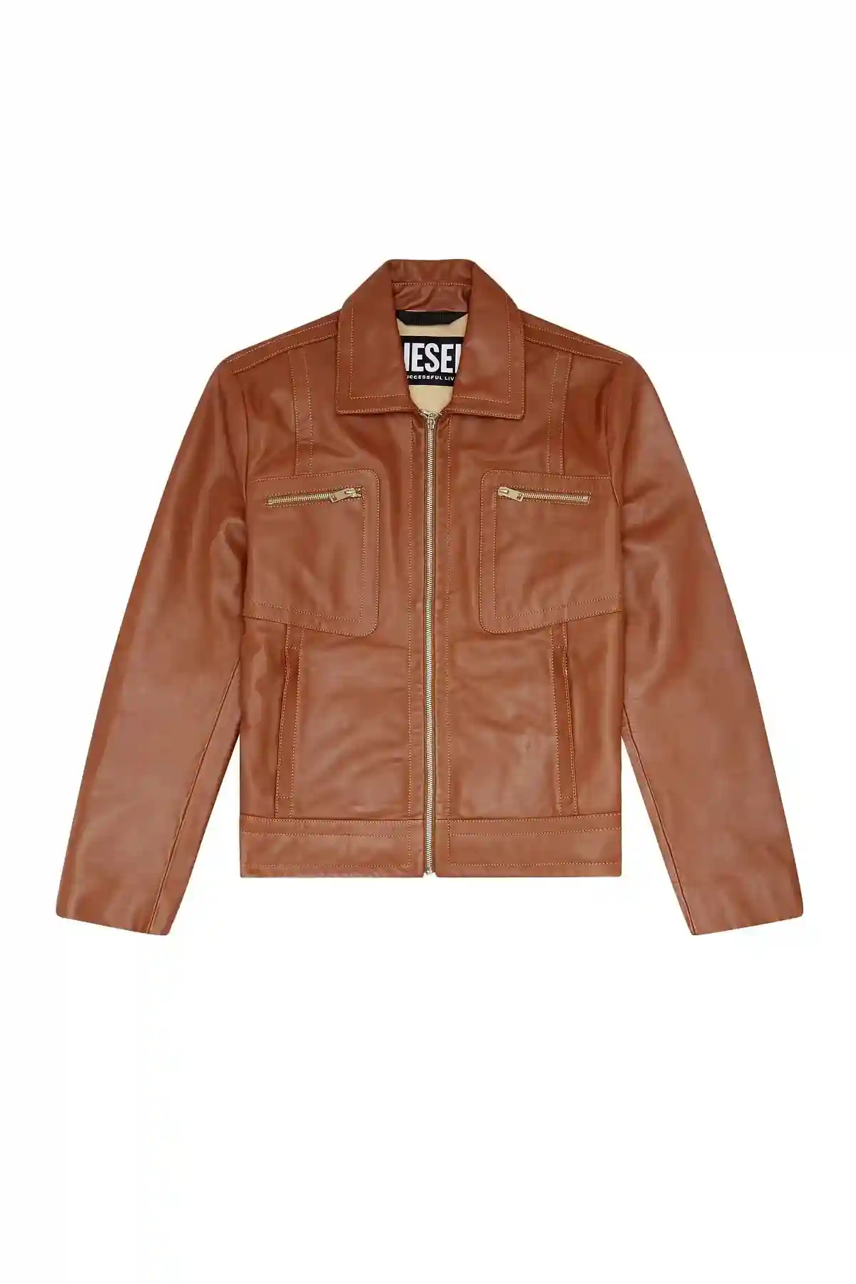 Brown Leather jacket with zip pockets