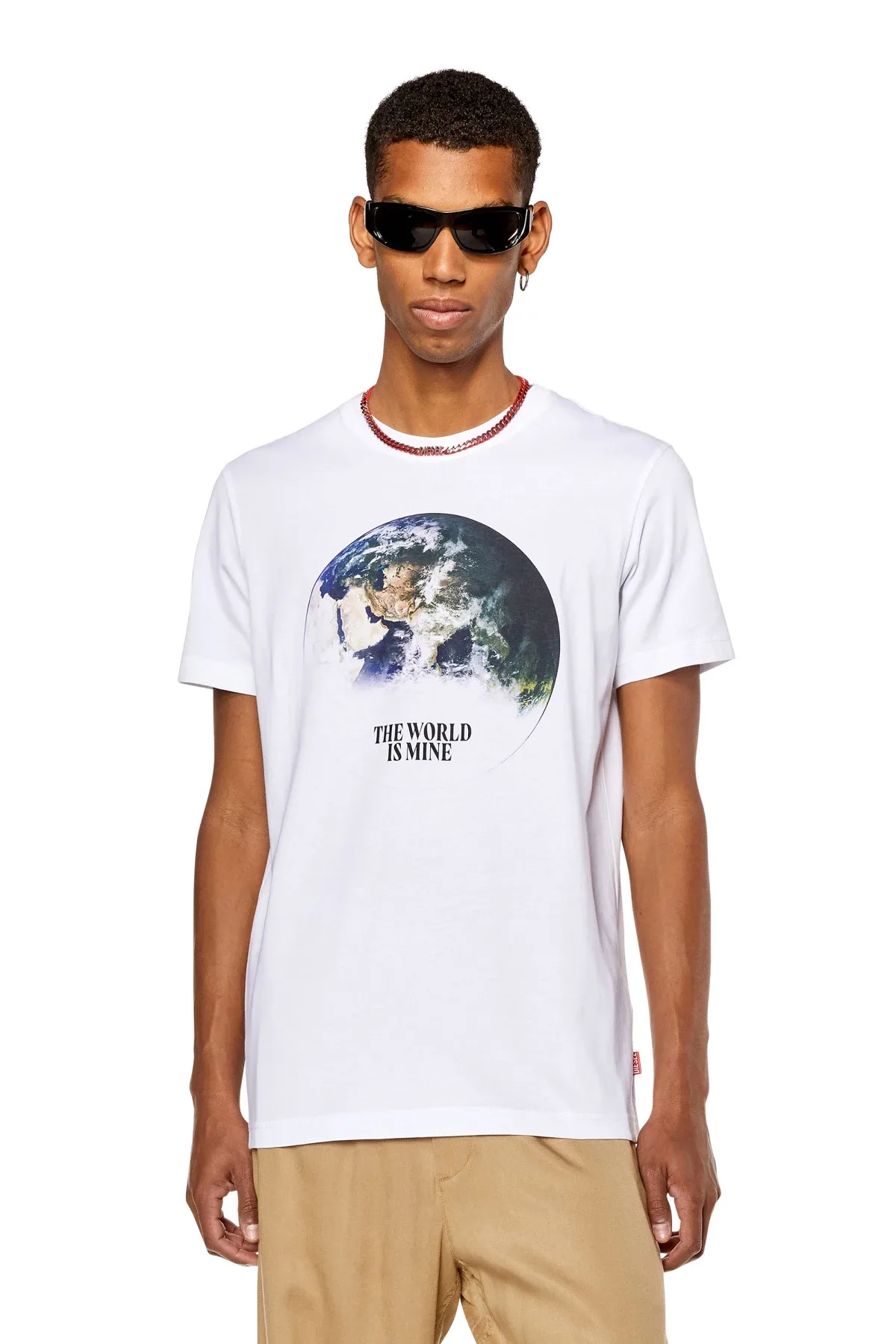 White T-shirt with digital globe print