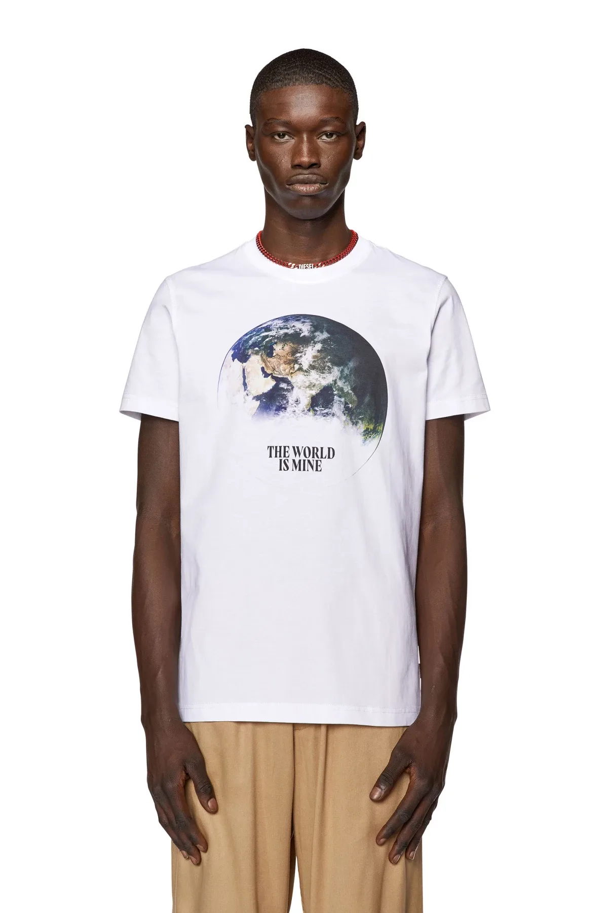 White T-shirt with digital globe print