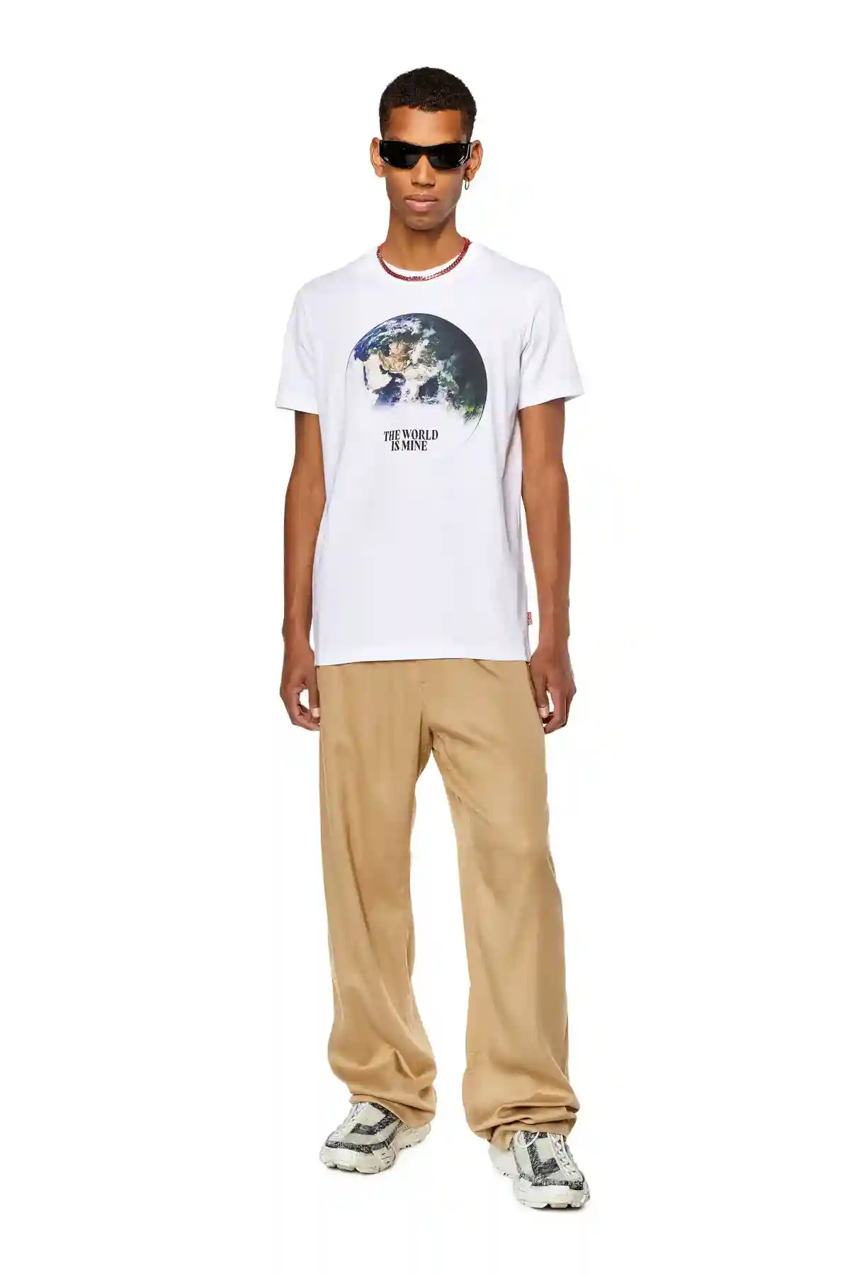 White T-shirt with digital globe print