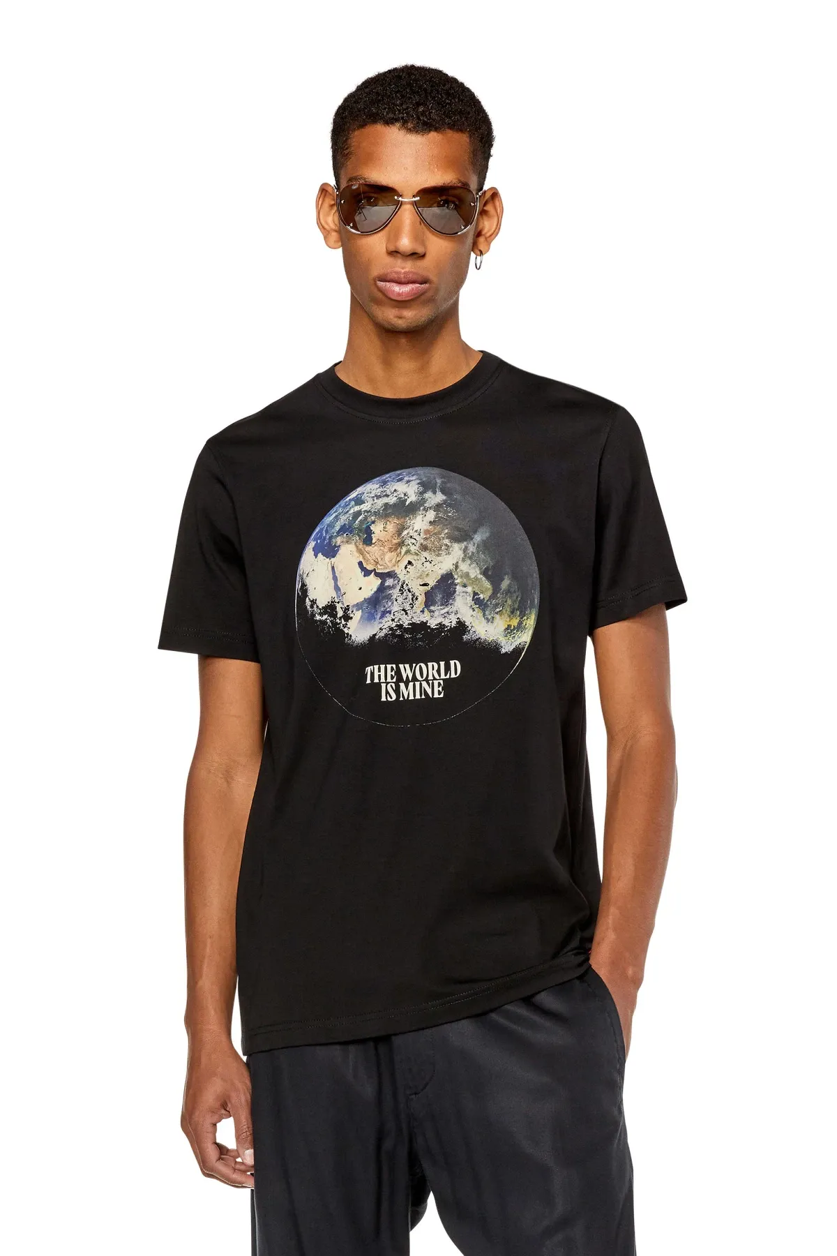 Black T-shirt with digital globe print