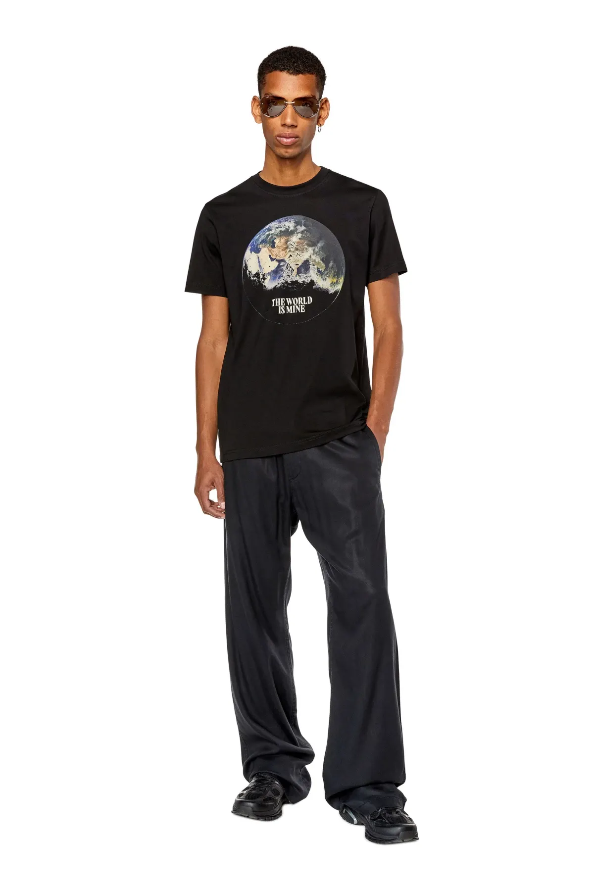Black T-shirt with digital globe print