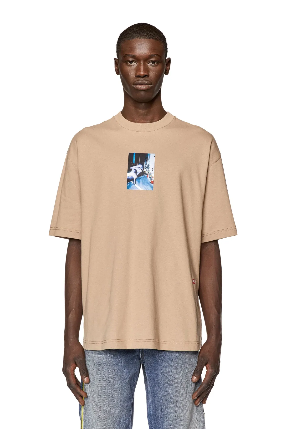 Beige T-shirt with photo prints
