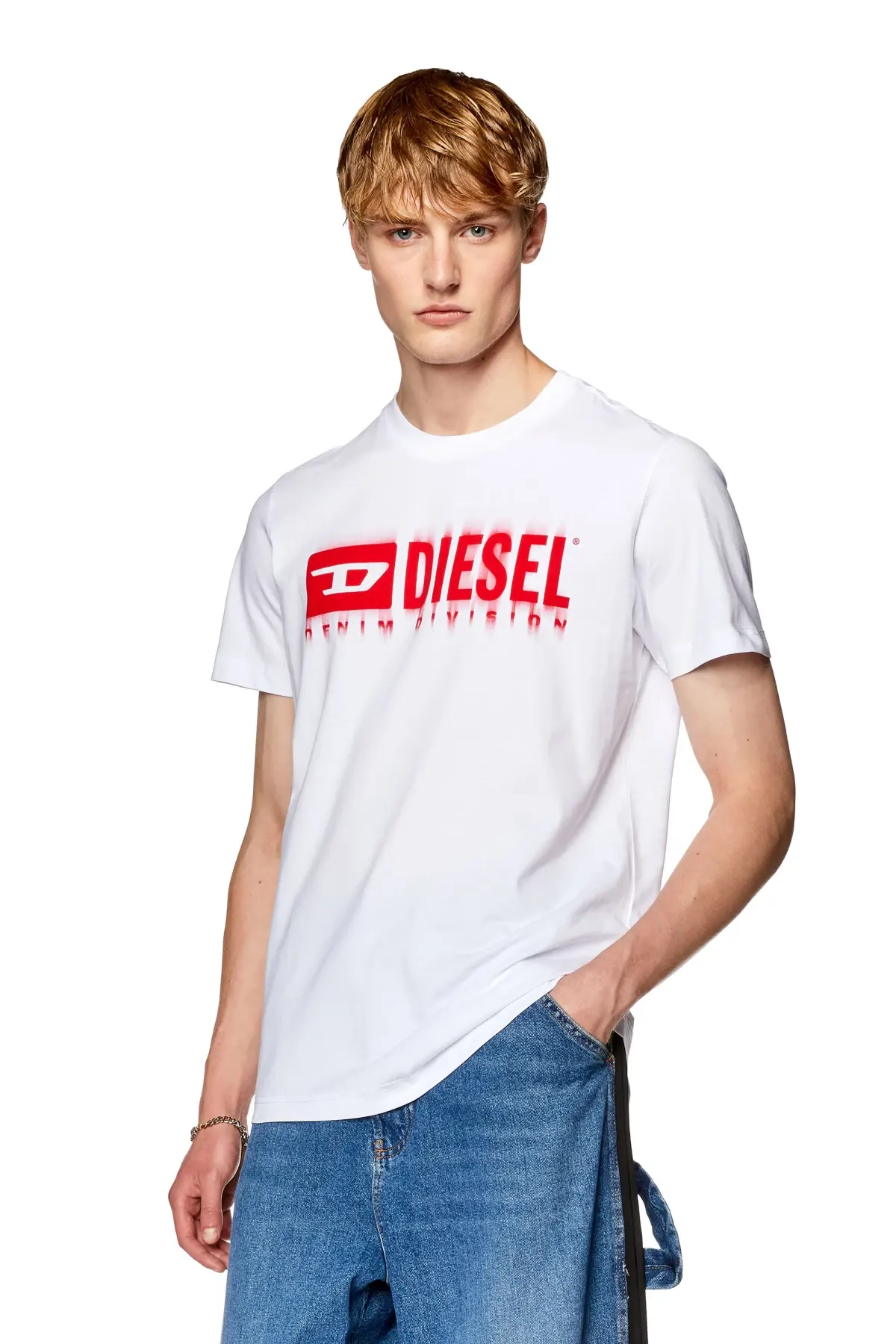 White T-shirt with smudged logo print