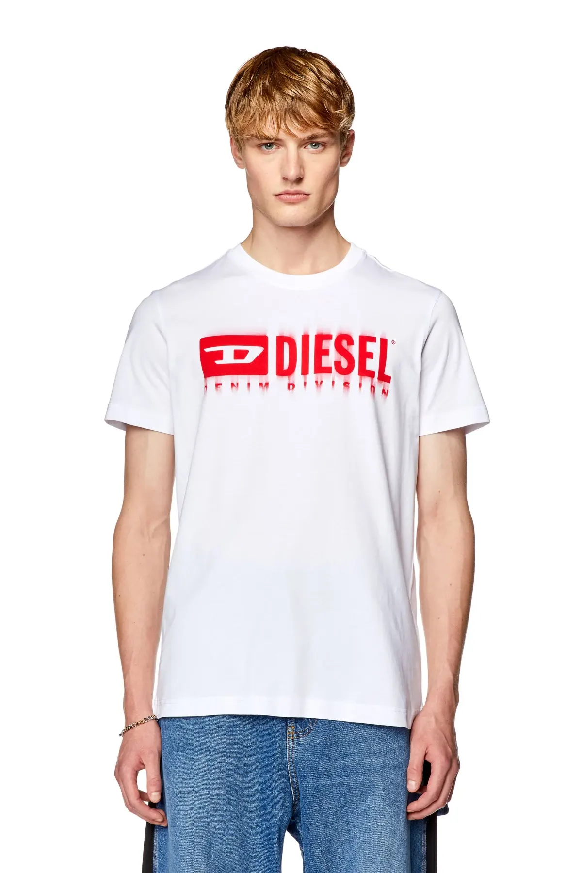 White T-shirt with smudged logo print