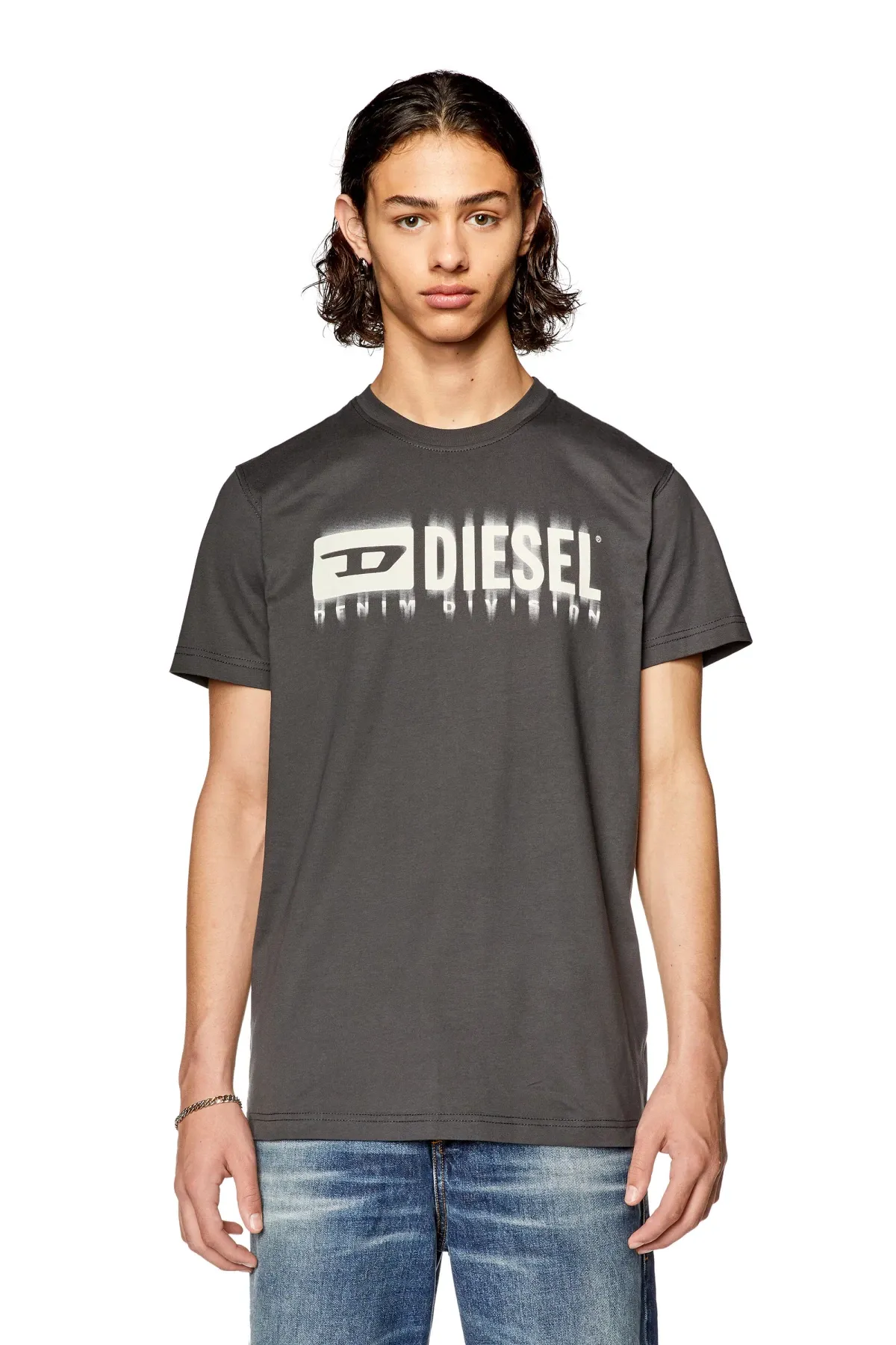 Grey T-shirt with smudged logo print